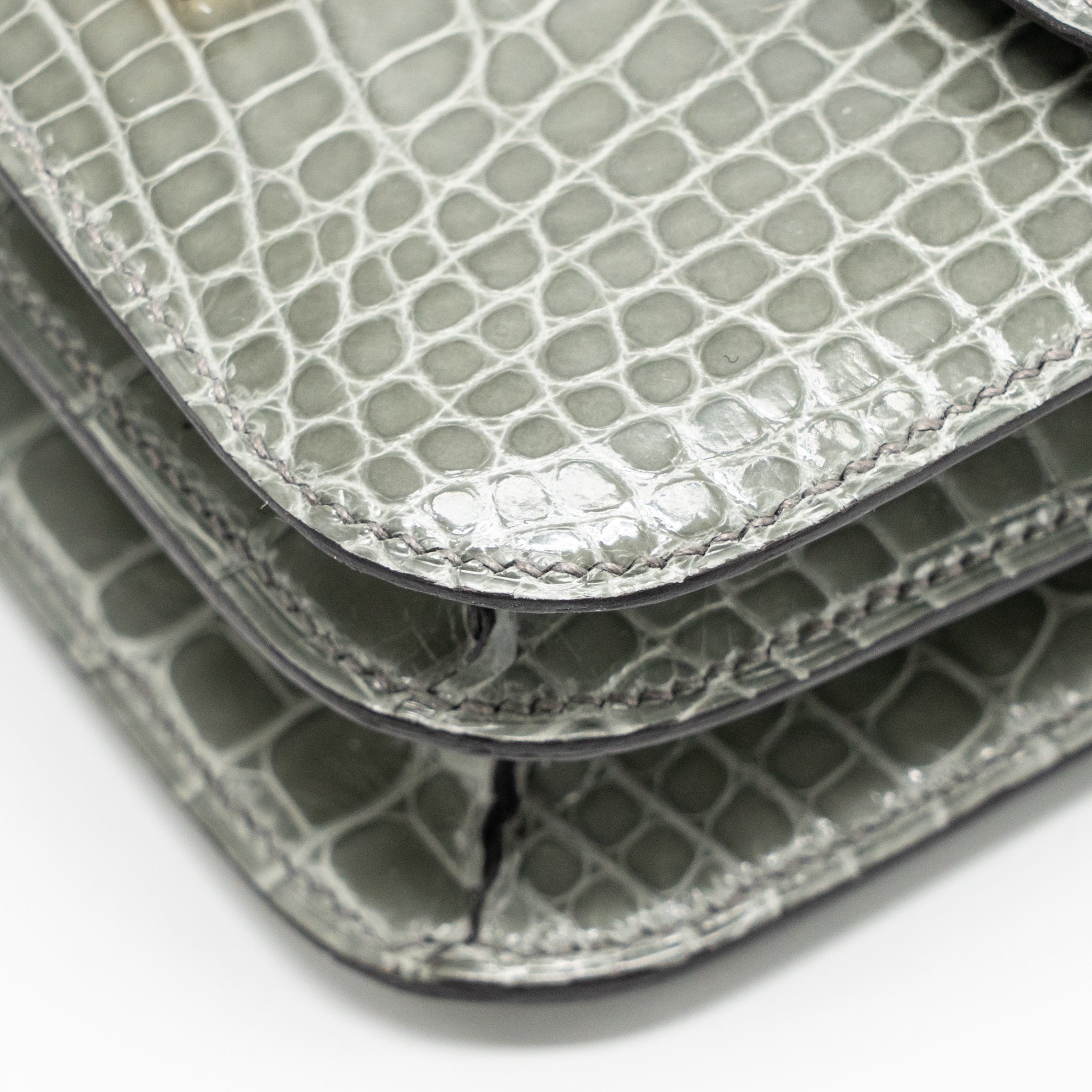 HERMES CONSTANCE MINI ALLIGATOR MISSISSIPPIENSIS 0V GRIS CIMENT GHW