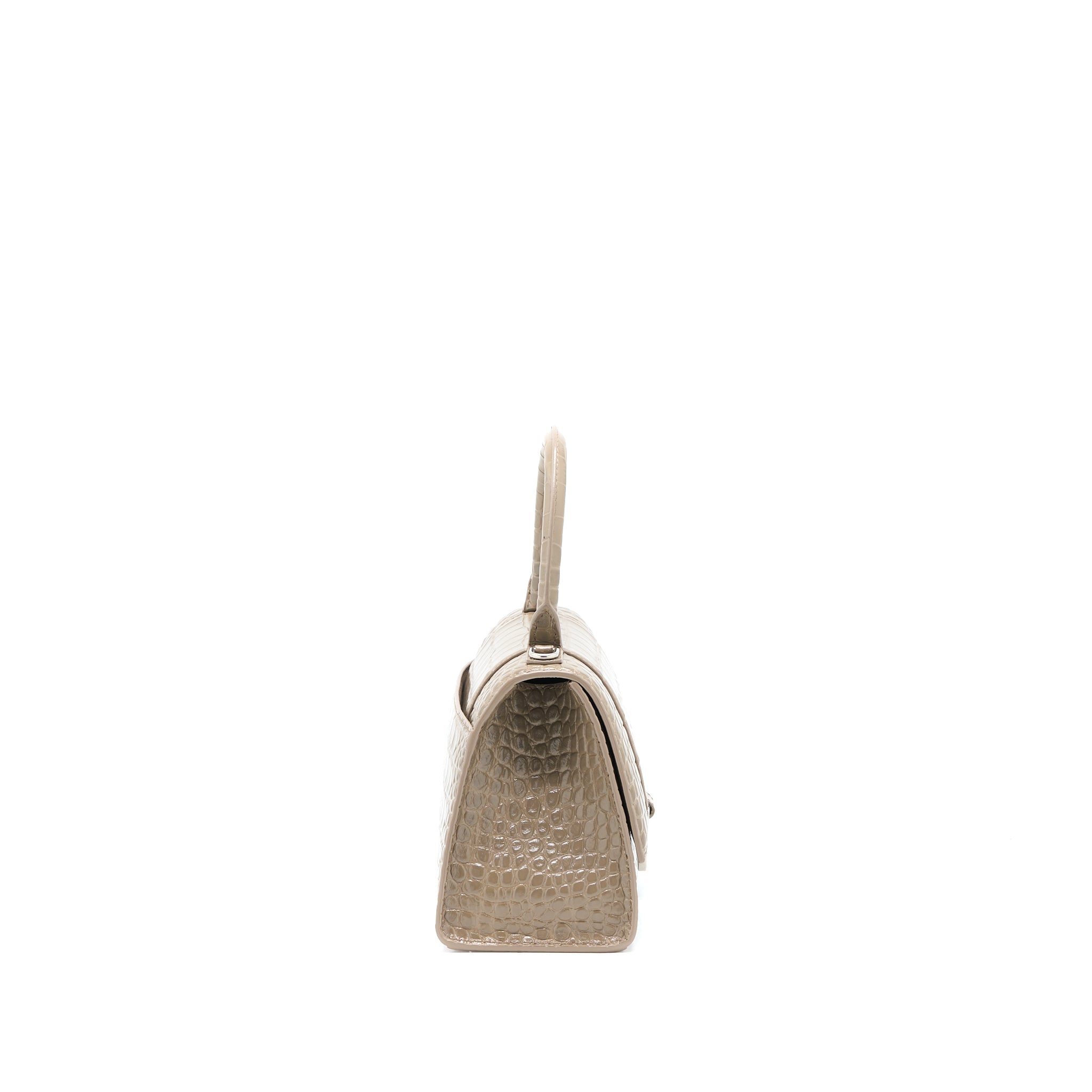 BALENCIAGA SMALL HOURGLASS BAG CRO EMBOSSED CALFSKIN DARK BEIGE SHW