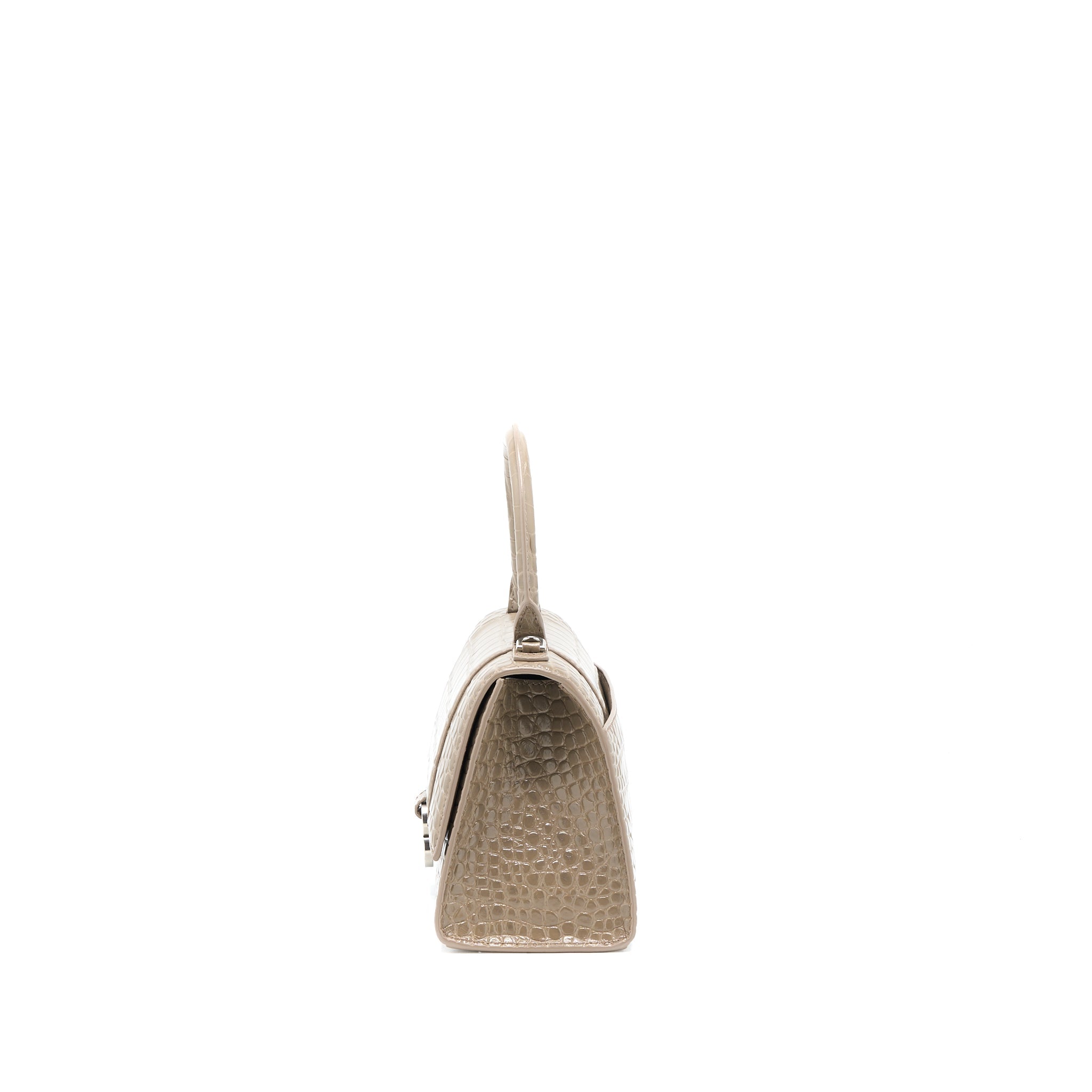 BALENCIAGA SMALL HOURGLASS BAG CRO EMBOSSED CALFSKIN DARK BEIGE SHW