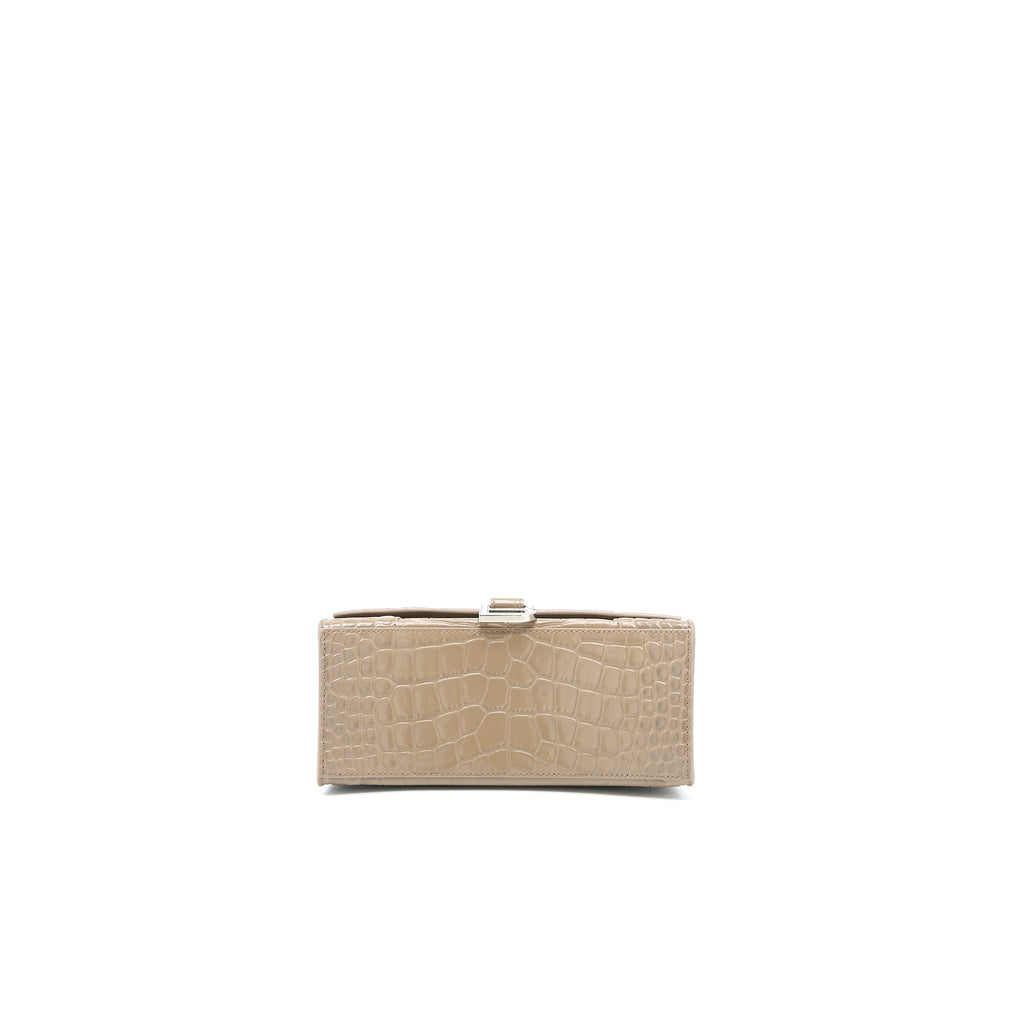 BALENCIAGA SMALL HOURGLASS BAG CRO EMBOSSED CALFSKIN DARK BEIGE SHW