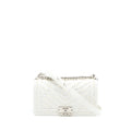 CHANEL MEDIUM BOY BAG CHEVRON LIMITED LAMBSKIN WITH PEARL WHITE SHW