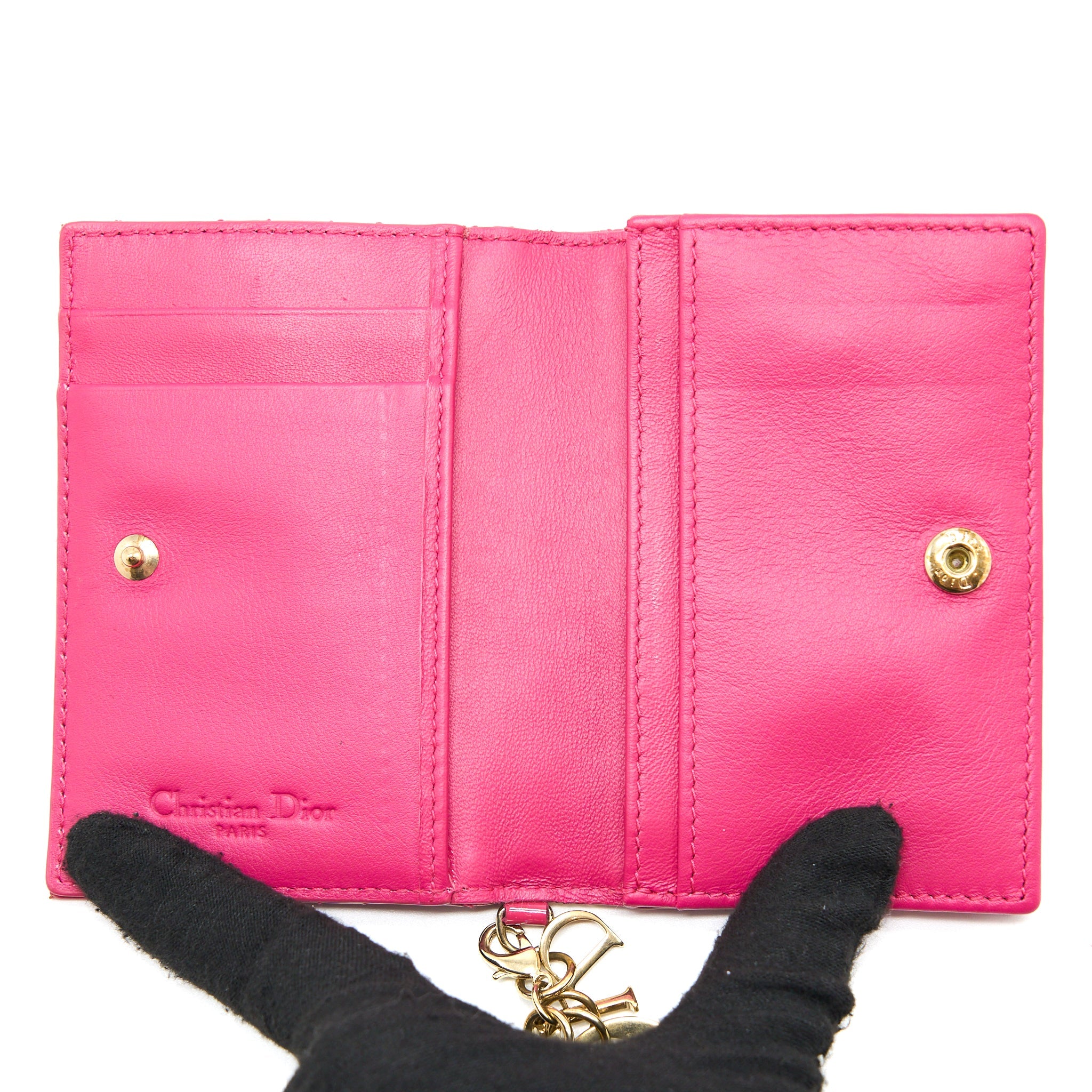 DIOR FLAP CARD HOLDER PATENT CALFSKIN PINK GHW