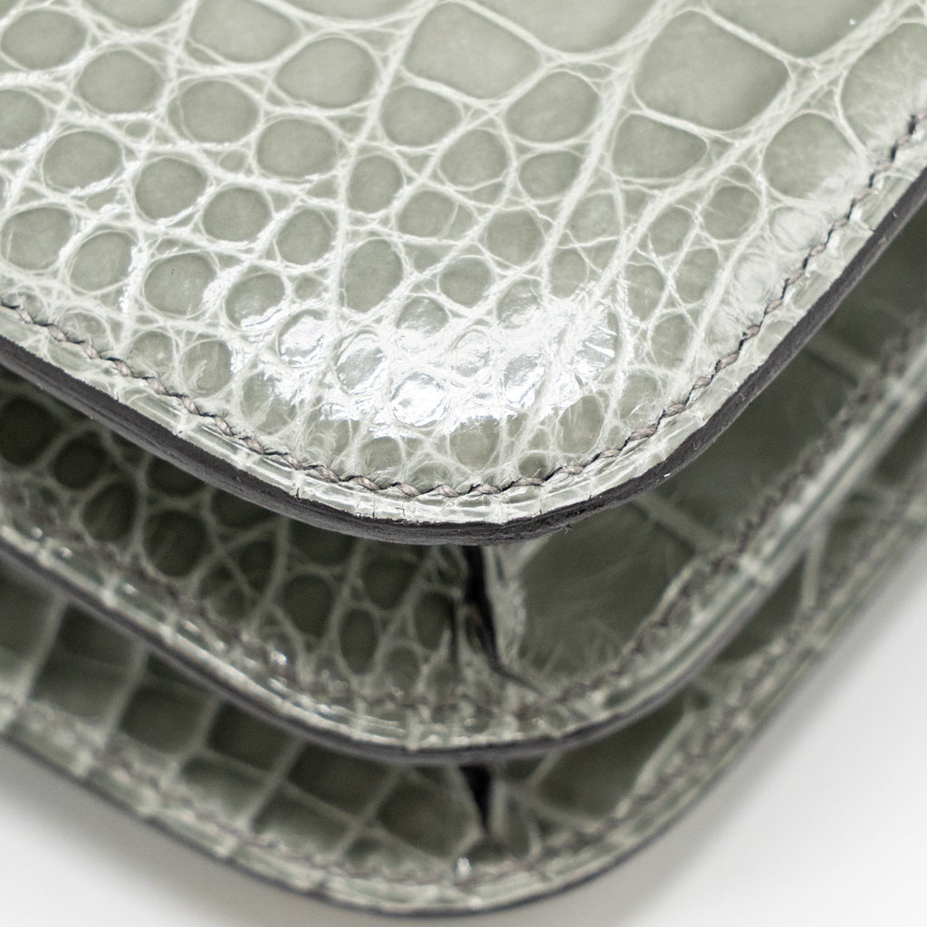 HERMES CONSTANCE MINI ALLIGATOR MISSISSIPPIENSIS 0V GRIS CIMENT GHW