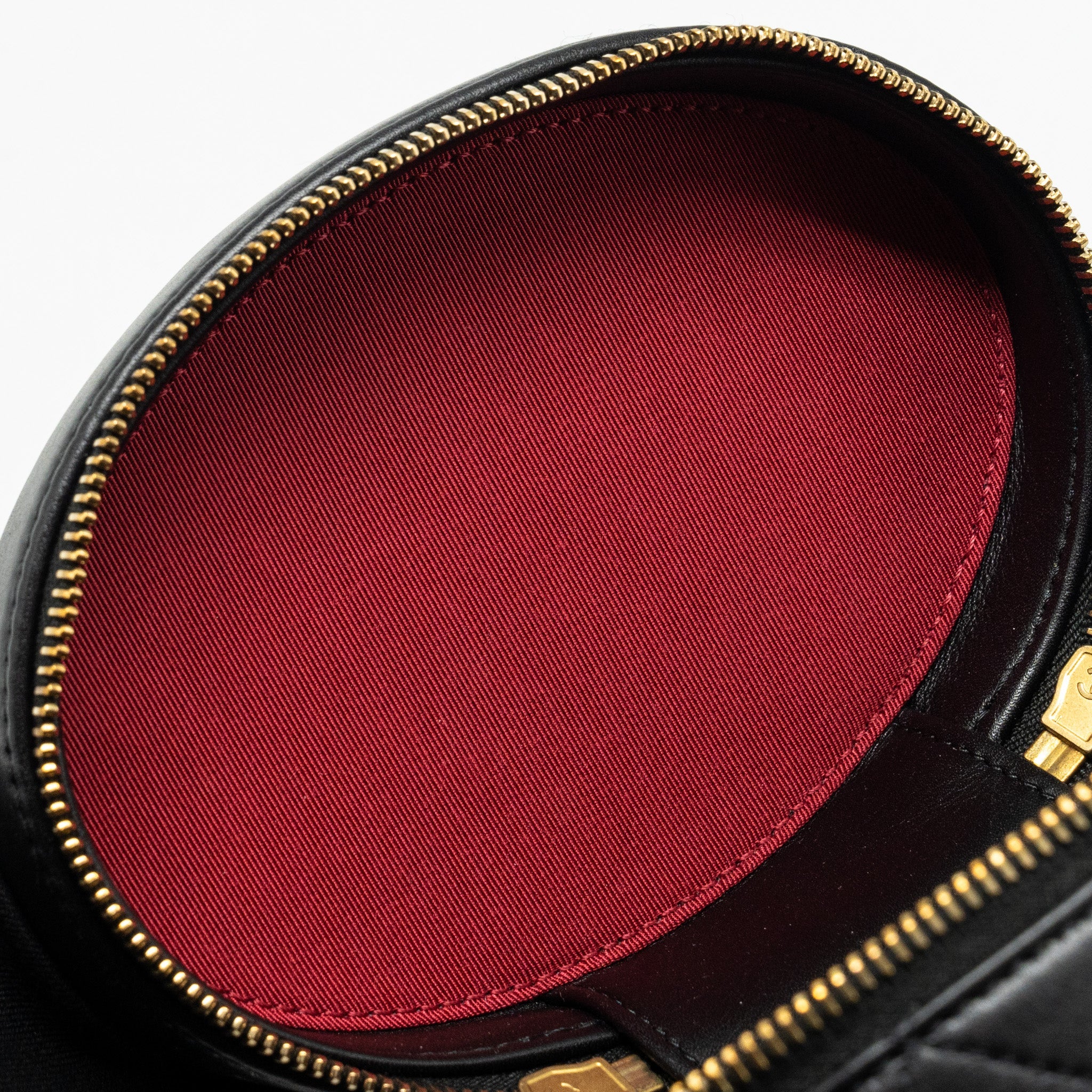 CHANEL PEARL LETTER LOGO DETAILED VANITY CASE CALFSKIN BLACK GHW
