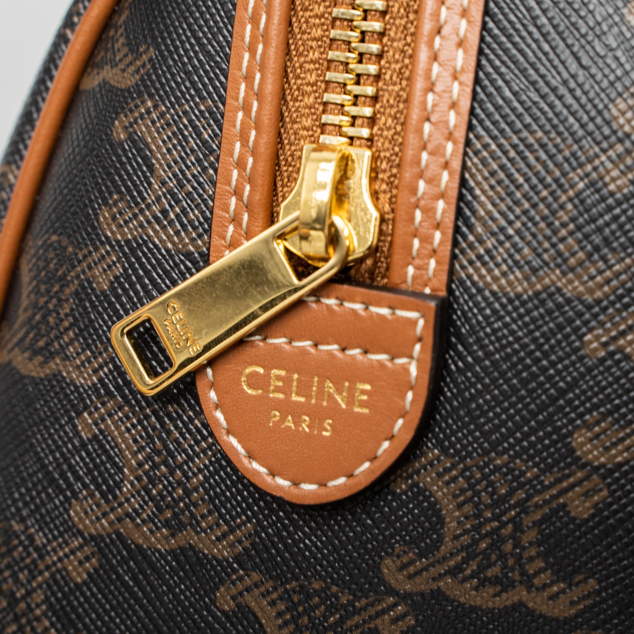 CELINE SMALL BOSTON BAG TRIOMPHE CANVAS/CALFSKIN TAN GHW