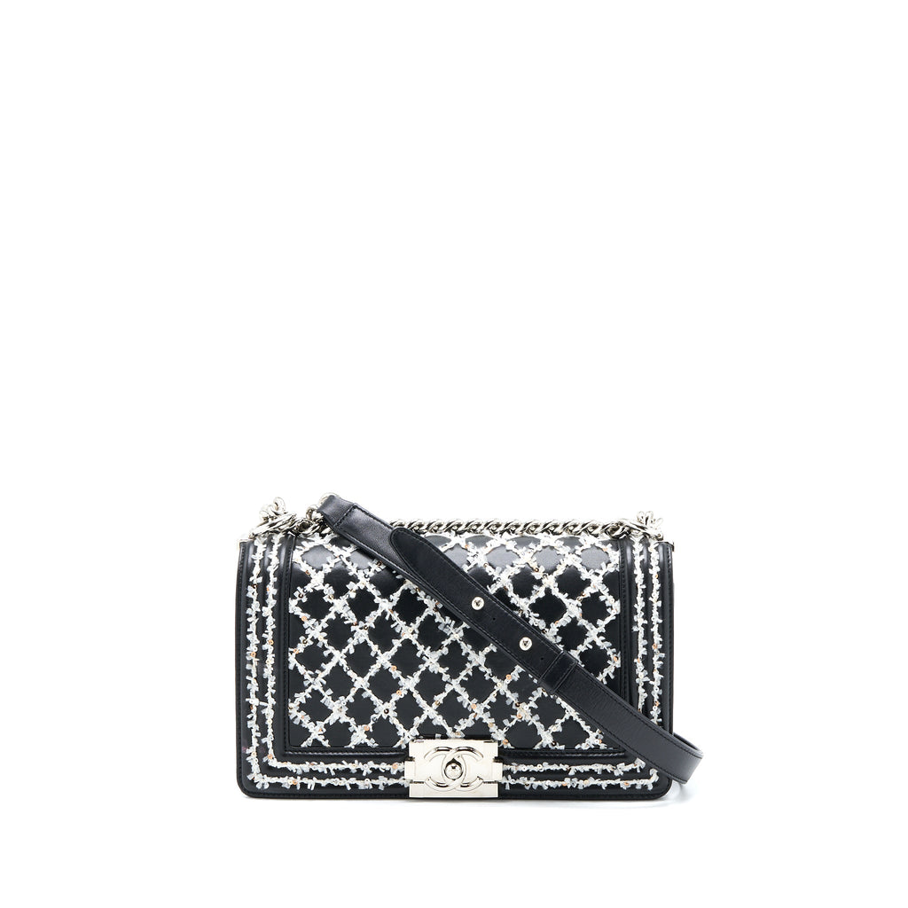 CHANEL MEDIUM BOY BAG LIMITED LAMBSKIN BLACK/WHITE SHW