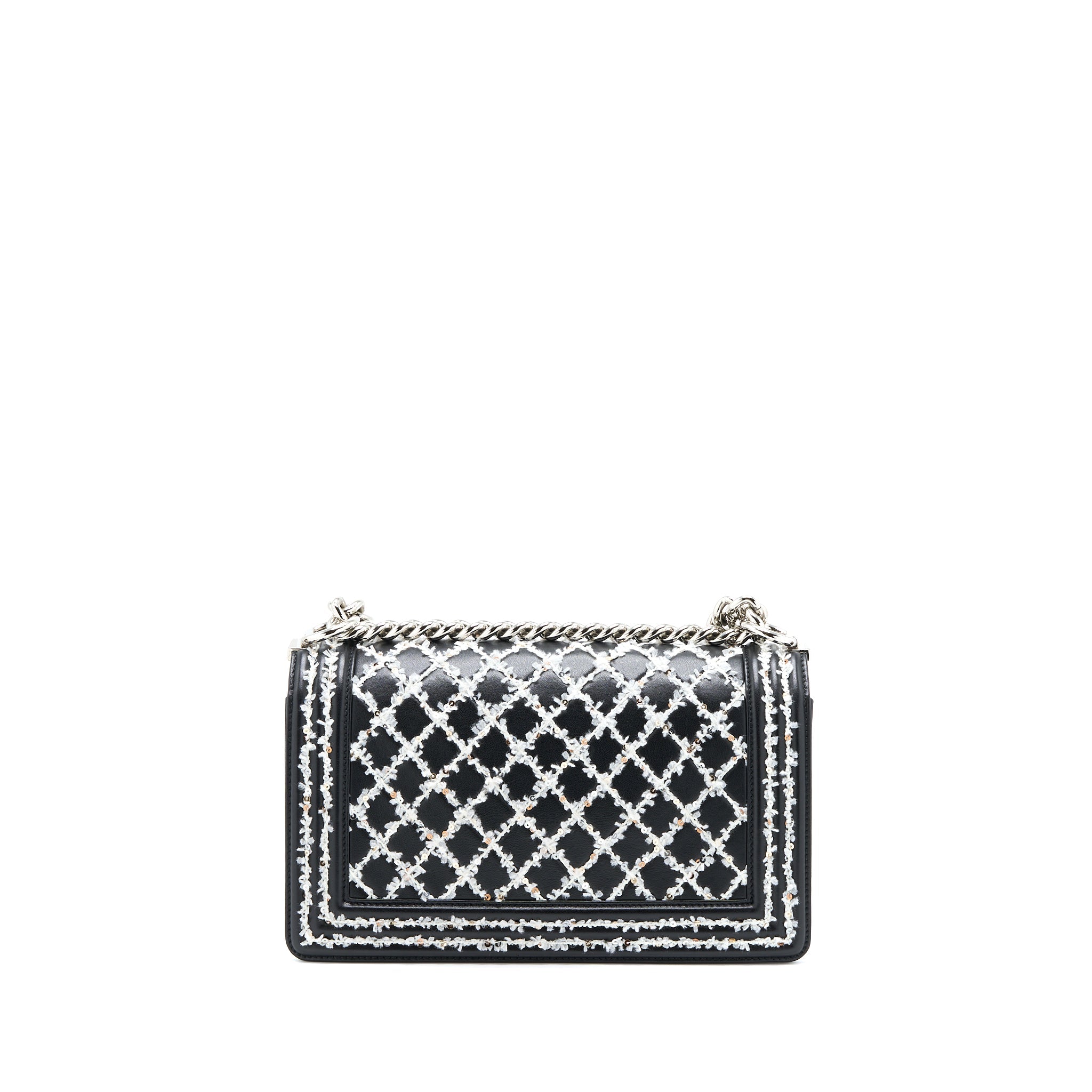 CHANEL MEDIUM BOY BAG LIMITED LAMBSKIN BLACK/WHITE SHW