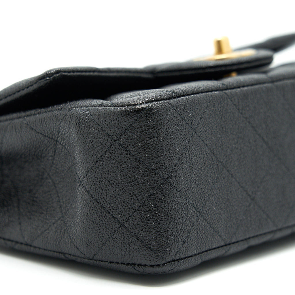CHANEL RECTANGULAR MINI TOP HANDLE FLAP BAG GRANIED CALFSKIN BLACK GHW