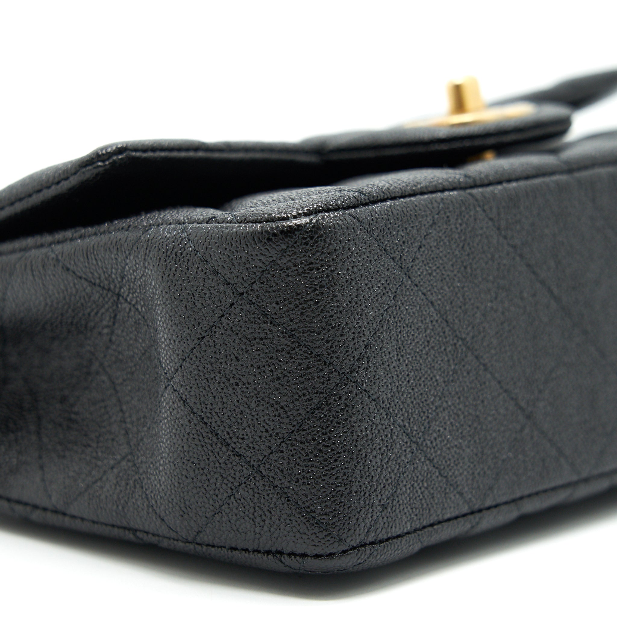 CHANEL RECTANGULAR MINI TOP HANDLE FLAP BAG GRANIED CALFSKIN BLACK GHW