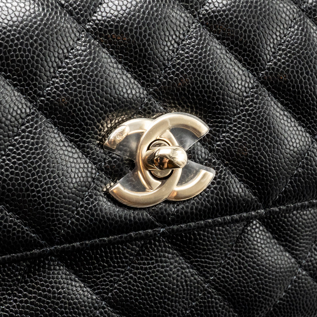 CHANEL COCO HANDLE MINI CLUTCH WITH CHAIN CAVIAR BLACK LGHW (MICROCHIP)
