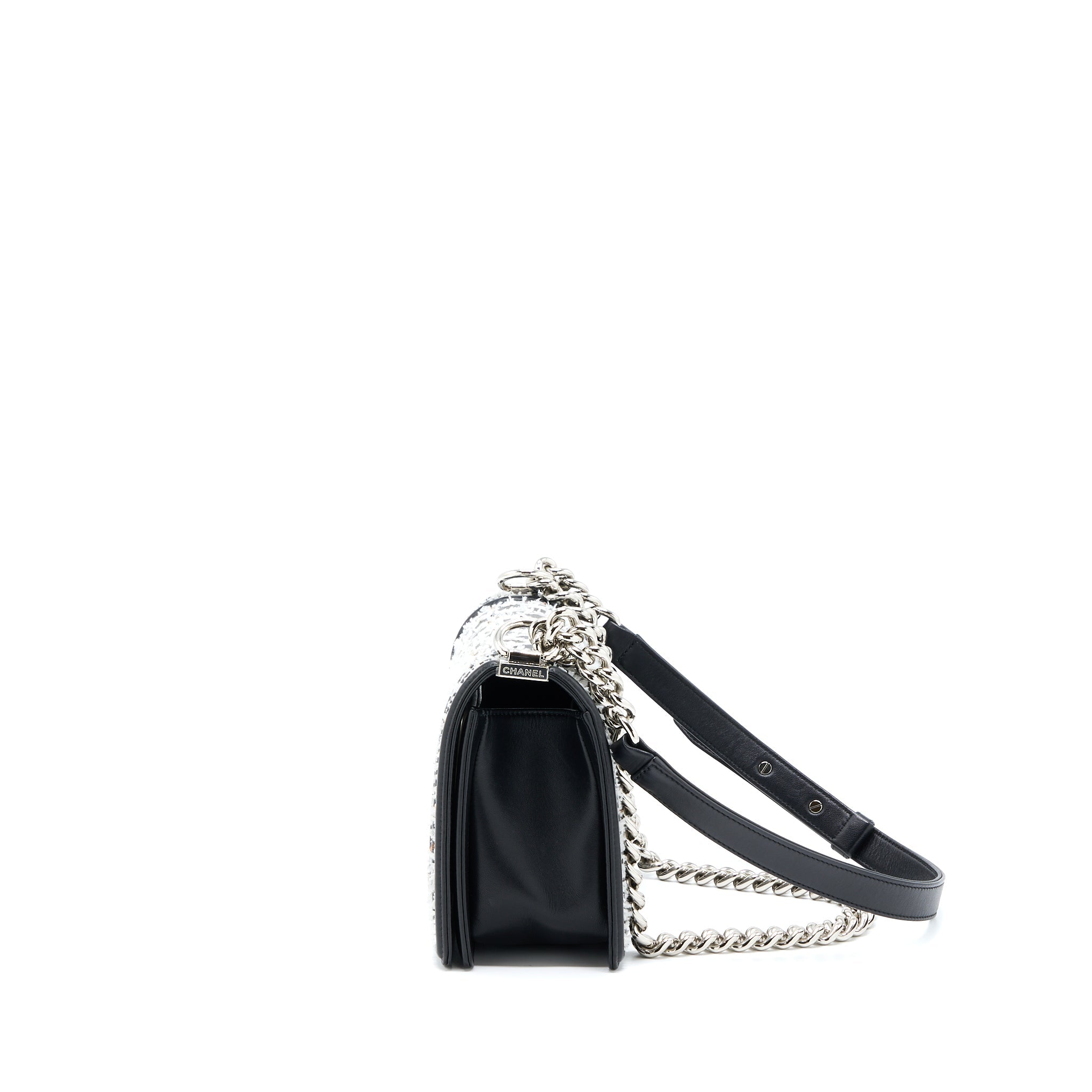 CHANEL MEDIUM BOY BAG LIMITED LAMBSKIN BLACK/WHITE SHW