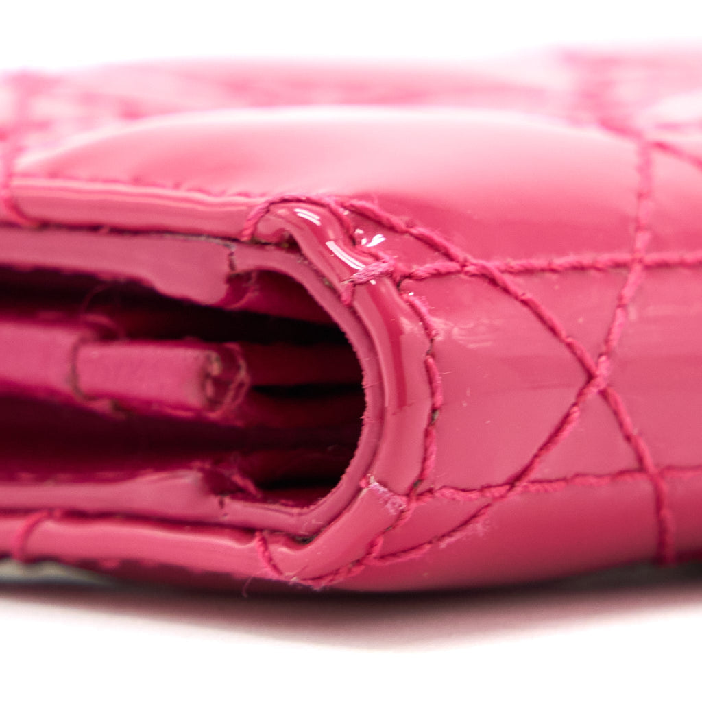 DIOR FLAP CARD HOLDER PATENT CALFSKIN PINK GHW