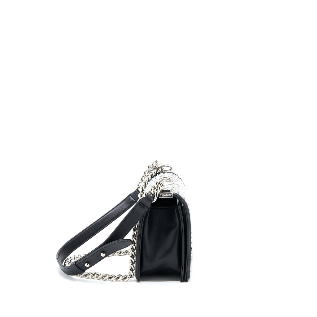 CHANEL MEDIUM BOY BAG LIMITED LAMBSKIN BLACK/WHITE SHW