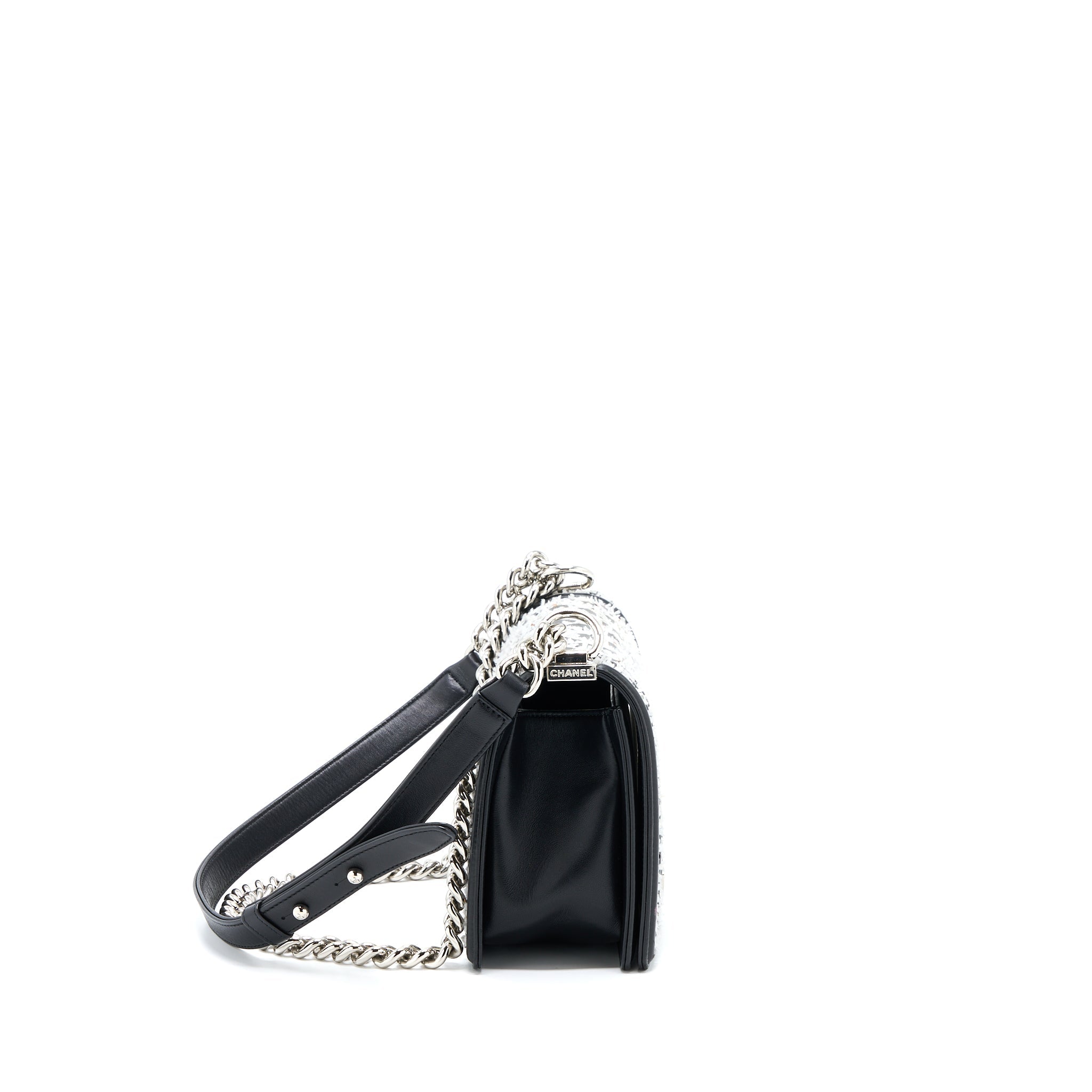 CHANEL MEDIUM BOY BAG LIMITED LAMBSKIN BLACK/WHITE SHW