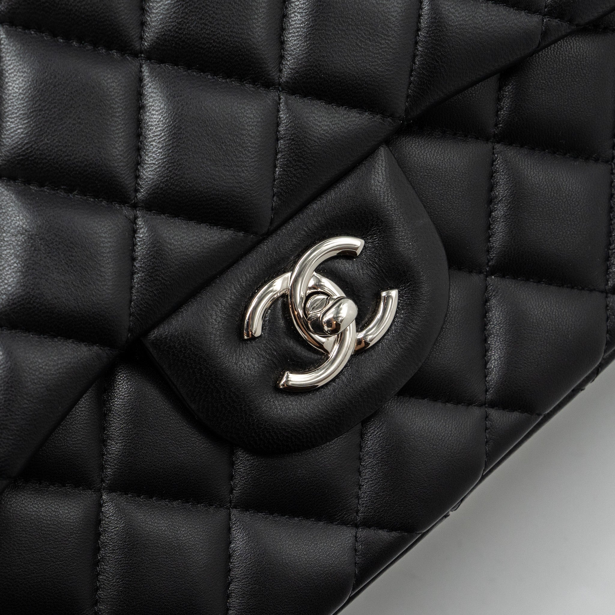 CHANEL JUMBO CLASSIC DOUBLE FLAP BAG LAMBSKIN BLACK SHW