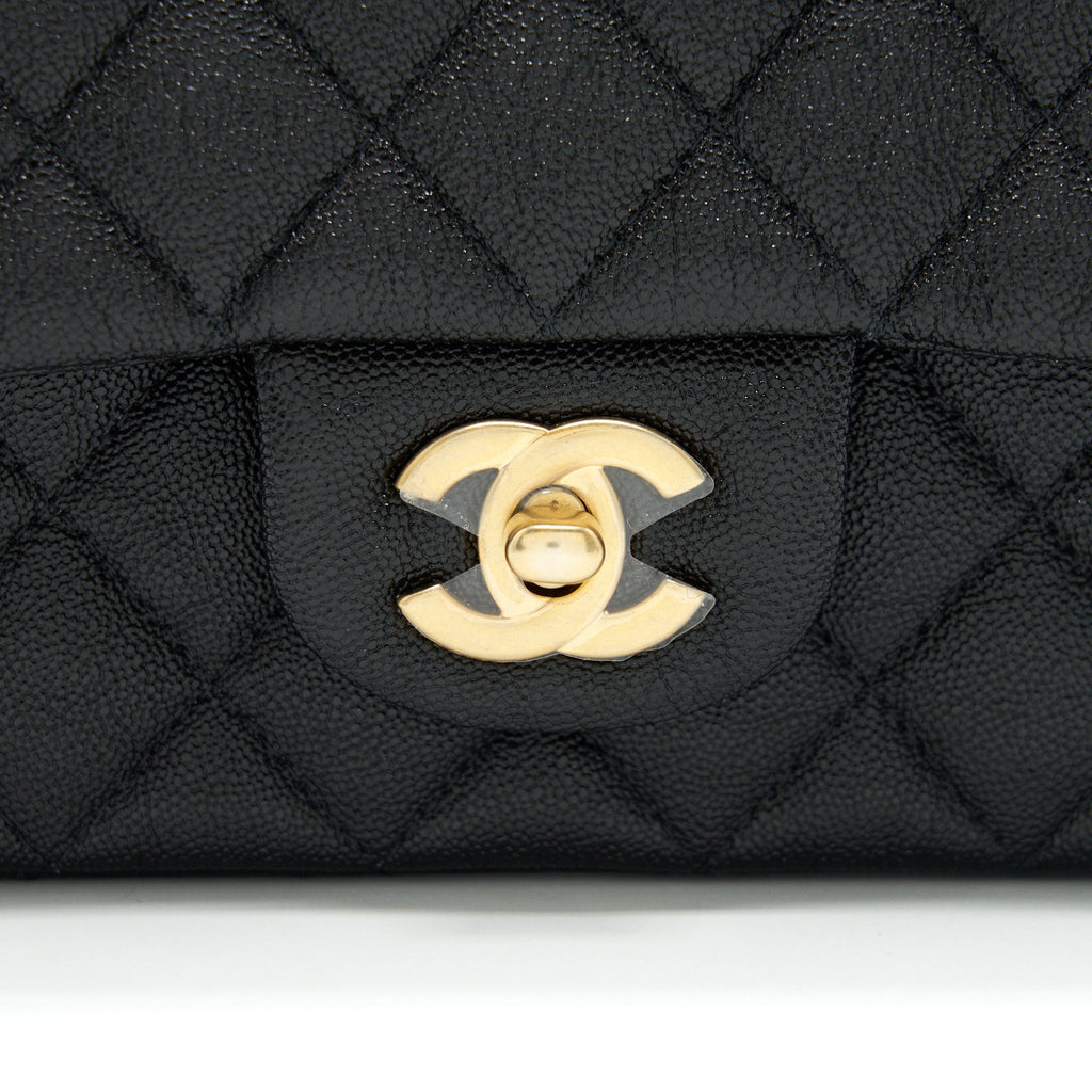 CHANEL RECTANGULAR MINI TOP HANDLE FLAP BAG GRANIED CALFSKIN BLACK GHW