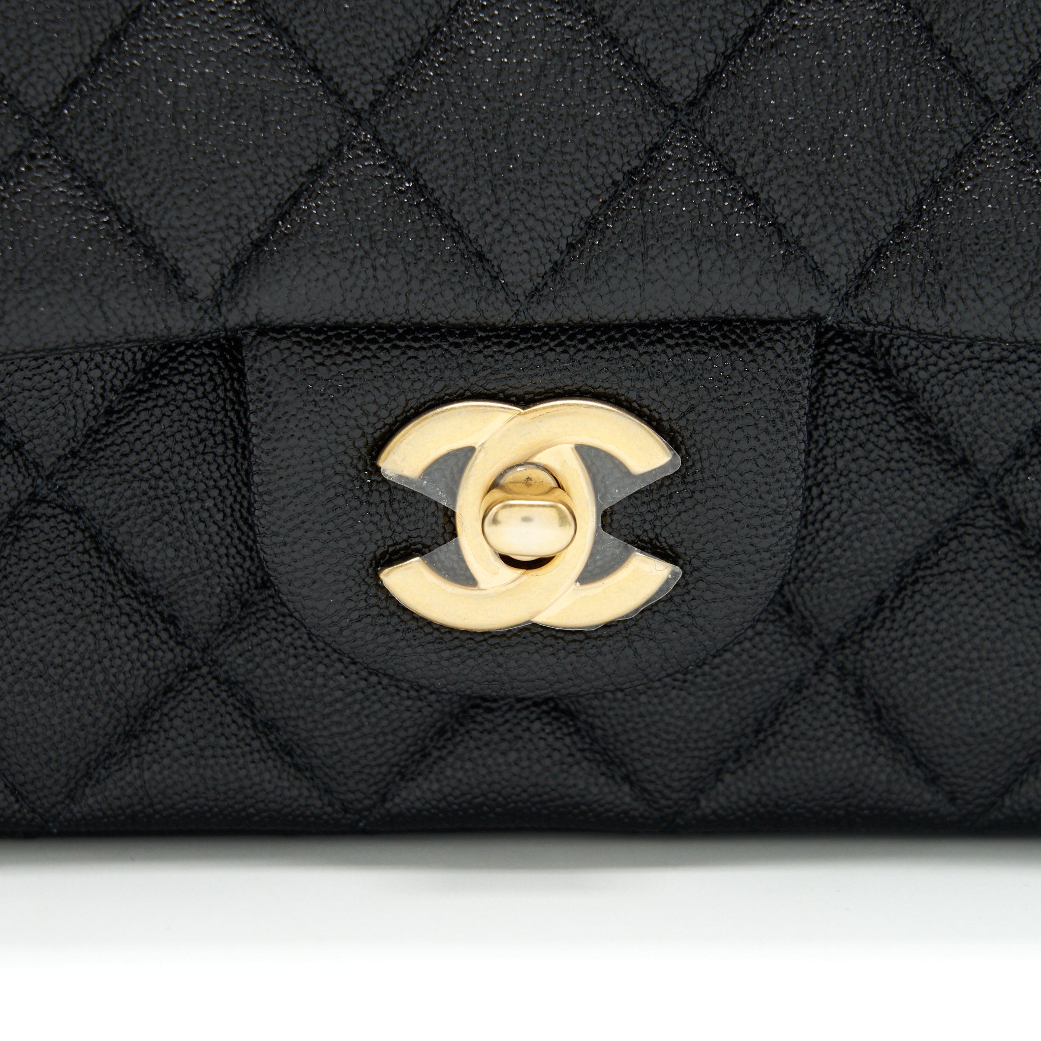 CHANEL RECTANGULAR MINI TOP HANDLE FLAP BAG GRANIED CALFSKIN BLACK GHW