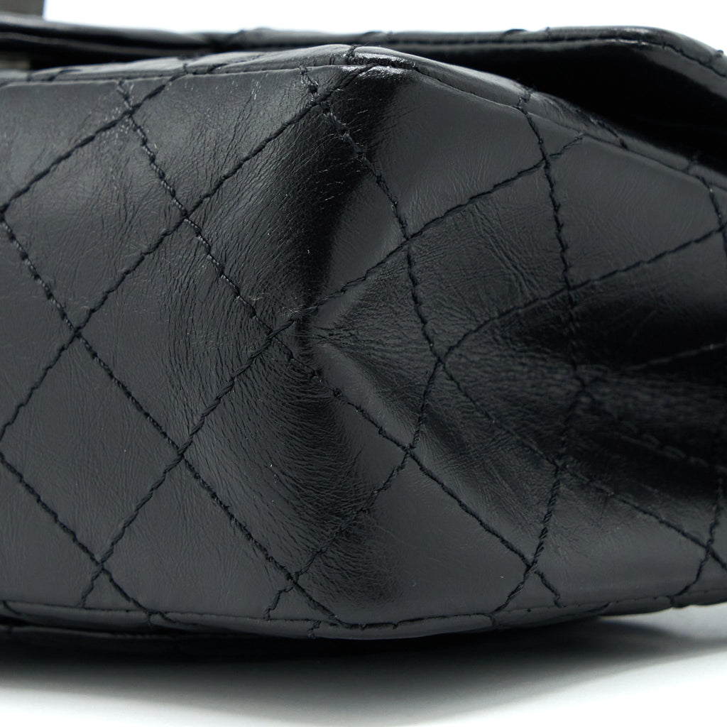 CHANEL SMALL 2.55 REISSUE FLAP BAG AGED CALFSKIN SO BLACK WITH BLACK HARDWARE (MICROCHIP)