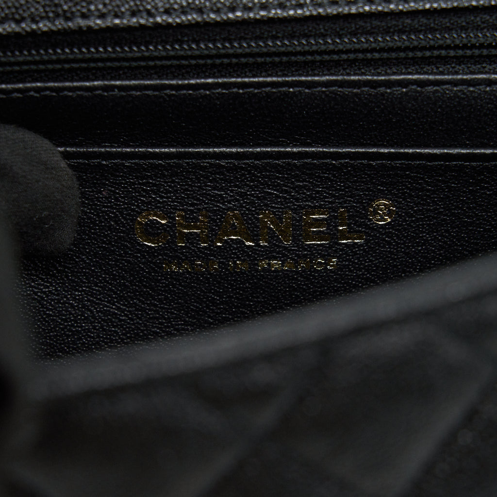 CHANEL RECTANGULAR MINI TOP HANDLE FLAP BAG GRANIED CALFSKIN BLACK GHW