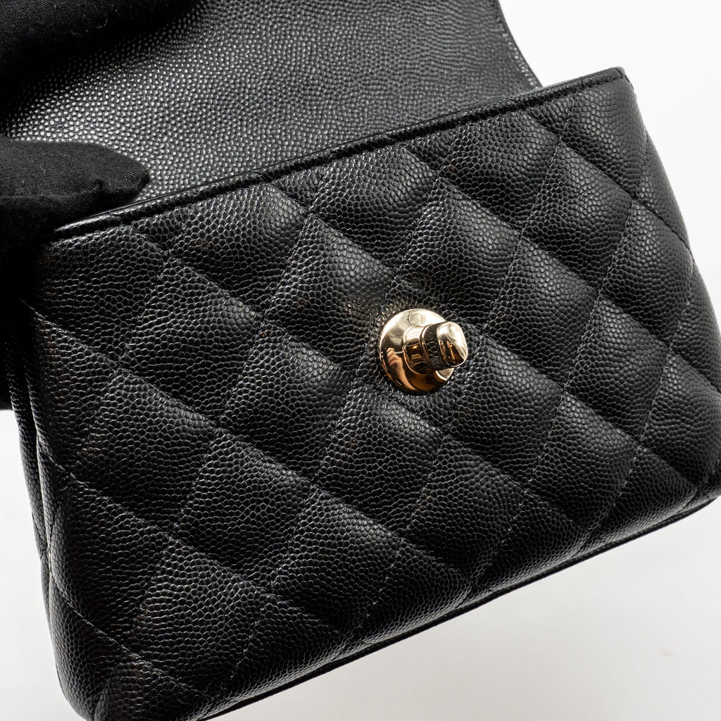 CHANEL COCO HANDLE MINI CLUTCH WITH CHAIN CAVIAR BLACK LGHW (MICROCHIP)