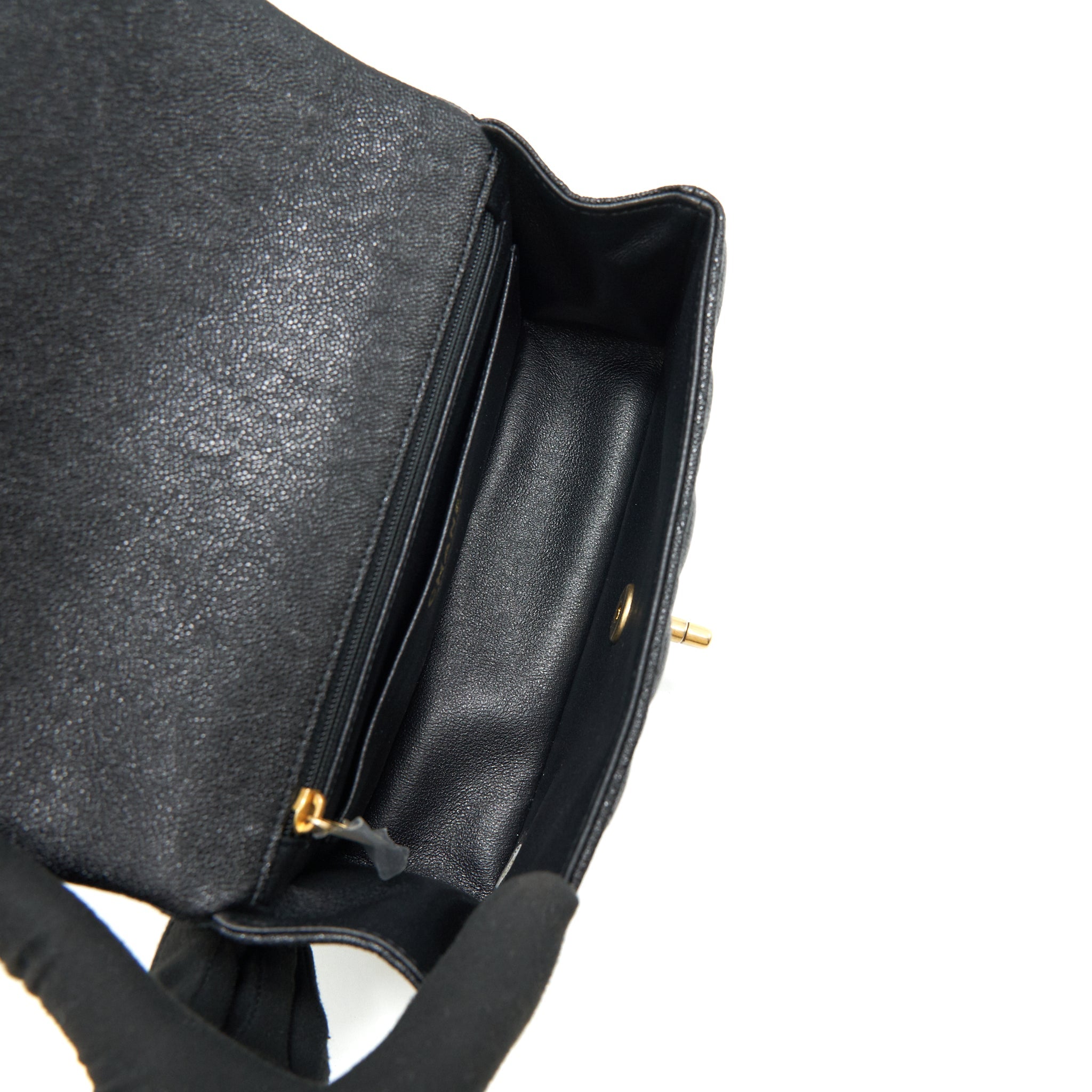 CHANEL RECTANGULAR MINI TOP HANDLE FLAP BAG GRANIED CALFSKIN BLACK GHW