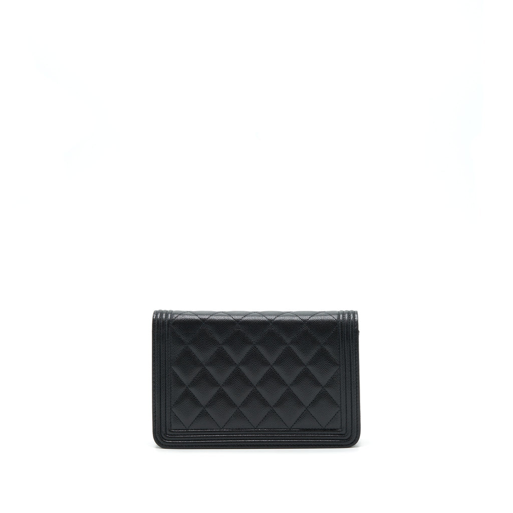 CHANEL BOY WALLET ON CHAIN CAVIAR BLACK RUTHENIUM SLIVER HARDWARE (MICROCHIP）