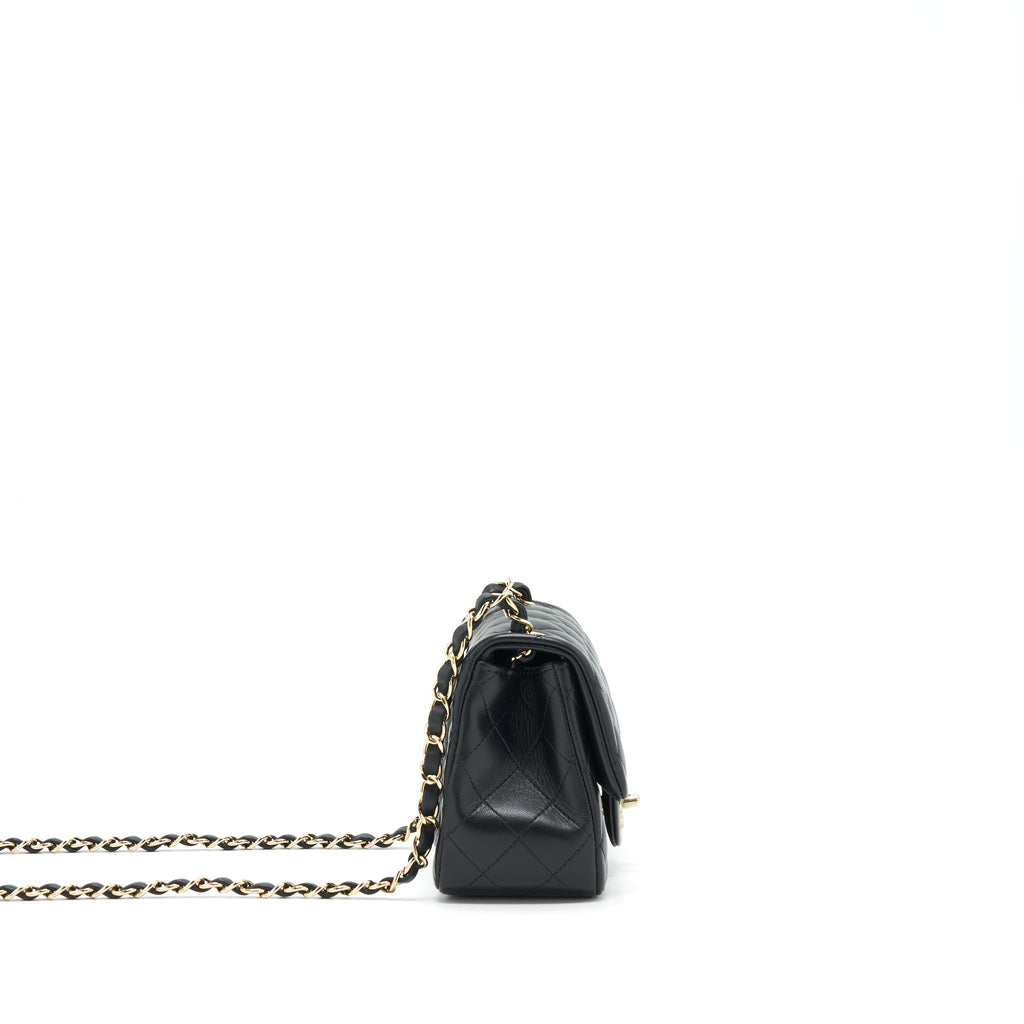 CHANEL MINI SQUARE FLAP BAG LAMBSKIN BLACK LGHW