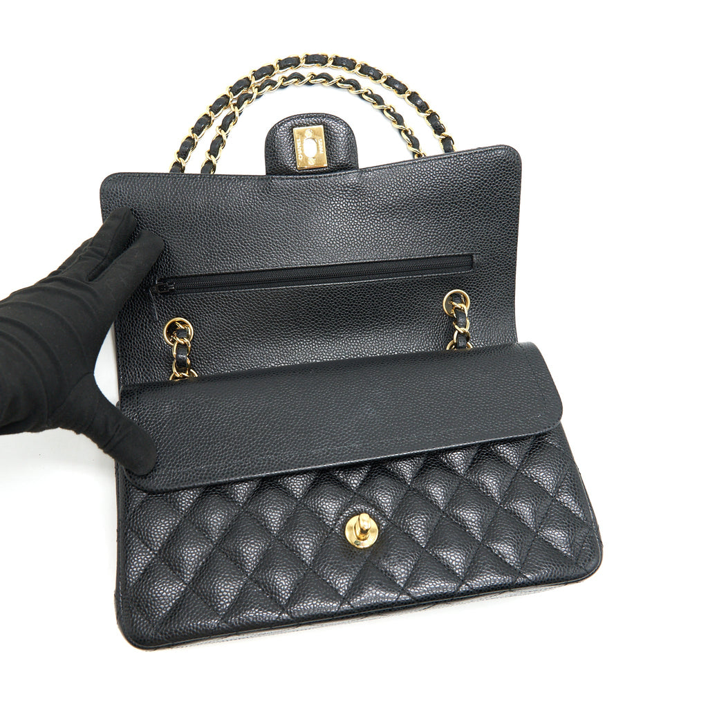 CHANEL MEDIUM CLASSIC DOUBLE FLAP BAG CAVIAR BLACK GHW SERIAL 25