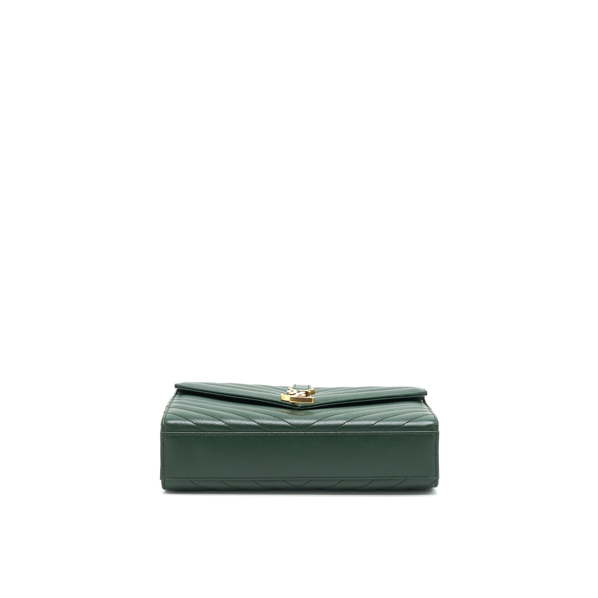 SAINT LAURENT CHEVRON MONOGRAM FLAP BAG DARK GREEN GHW