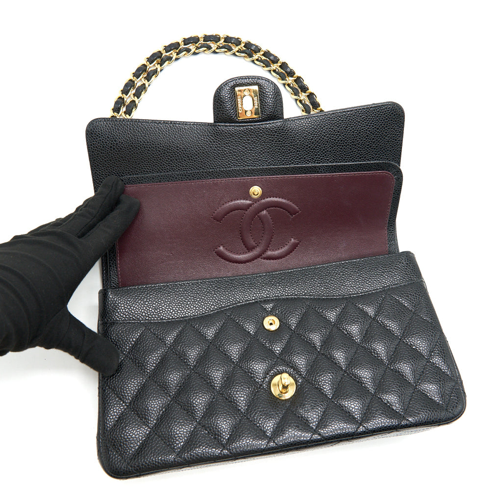 CHANEL MEDIUM CLASSIC DOUBLE FLAP BAG CAVIAR BLACK GHW SERIAL 25