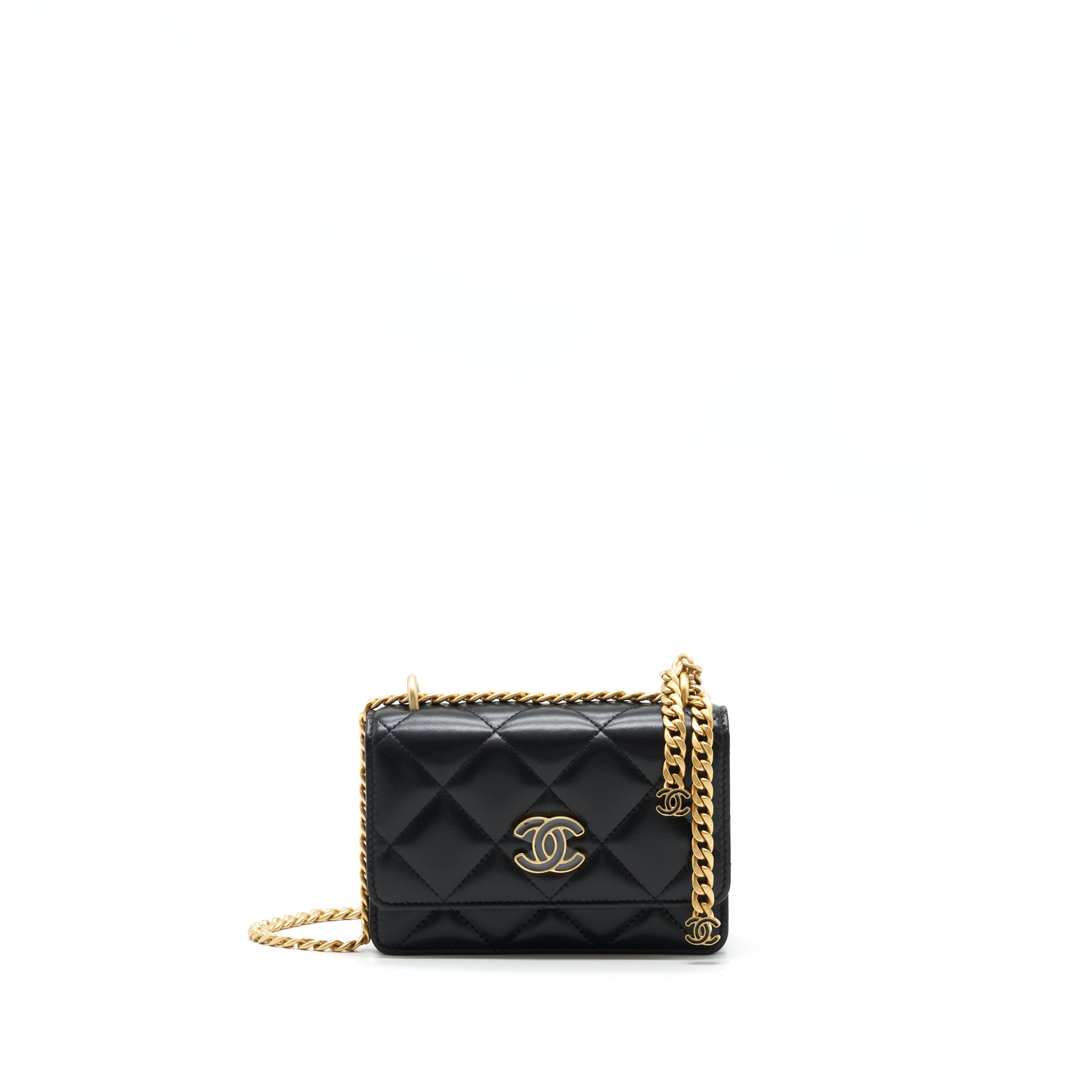 CHANEL 22P SEASONAL MINI FLAP BAG LAMBSKIN BLACK WITH GOLD/ BLACK HARDWARE