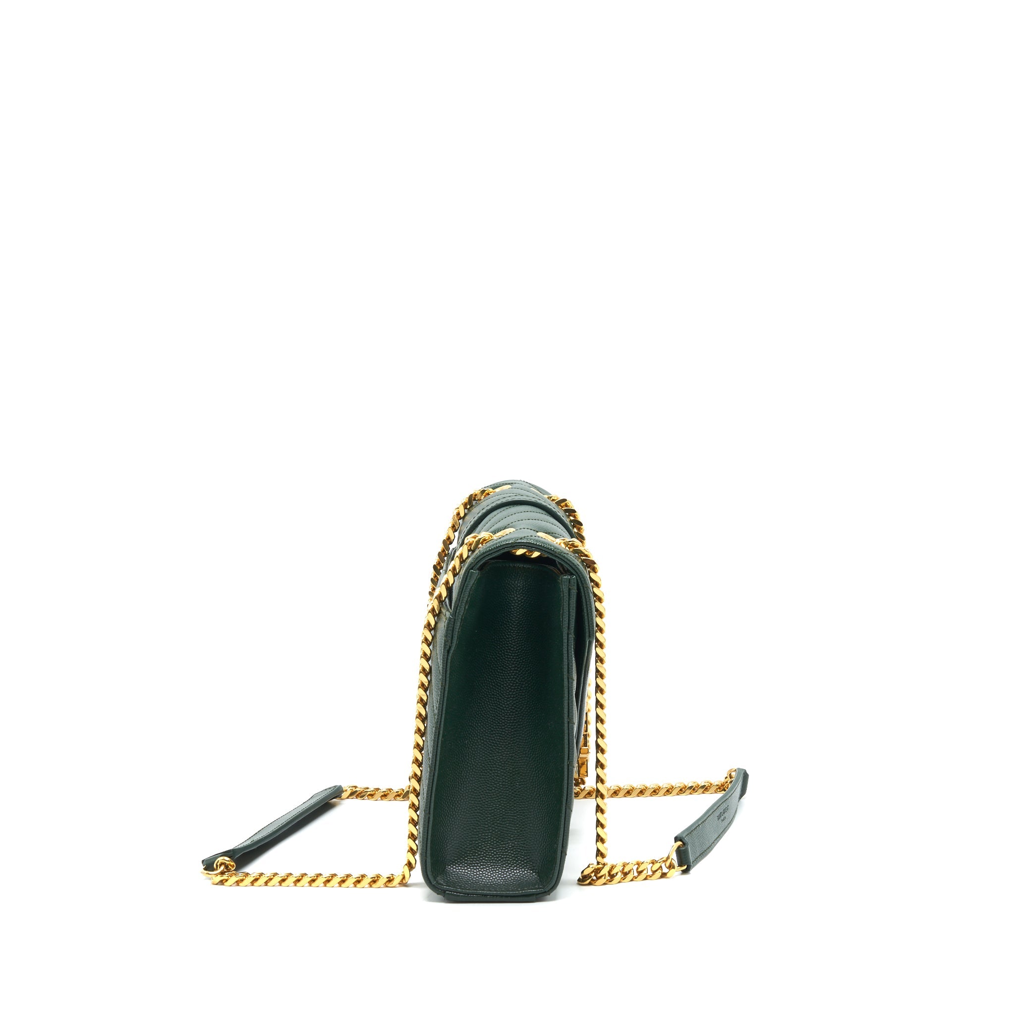 SAINT LAURENT CHEVRON MONOGRAM FLAP BAG DARK GREEN GHW