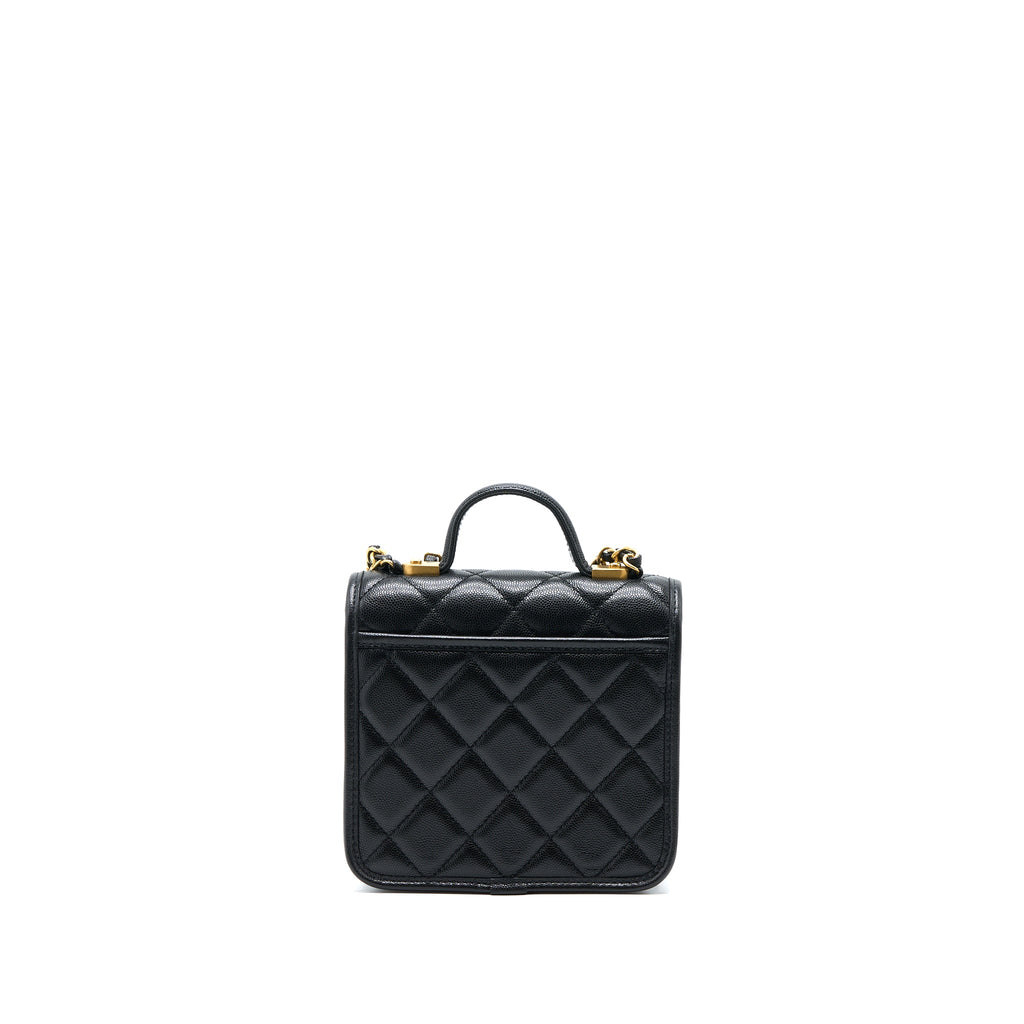 CHANEL 22K TOP HANDLE MESSENGER BAG CAVIAR BLACK BRUSHED GHW(MICROCHIP)