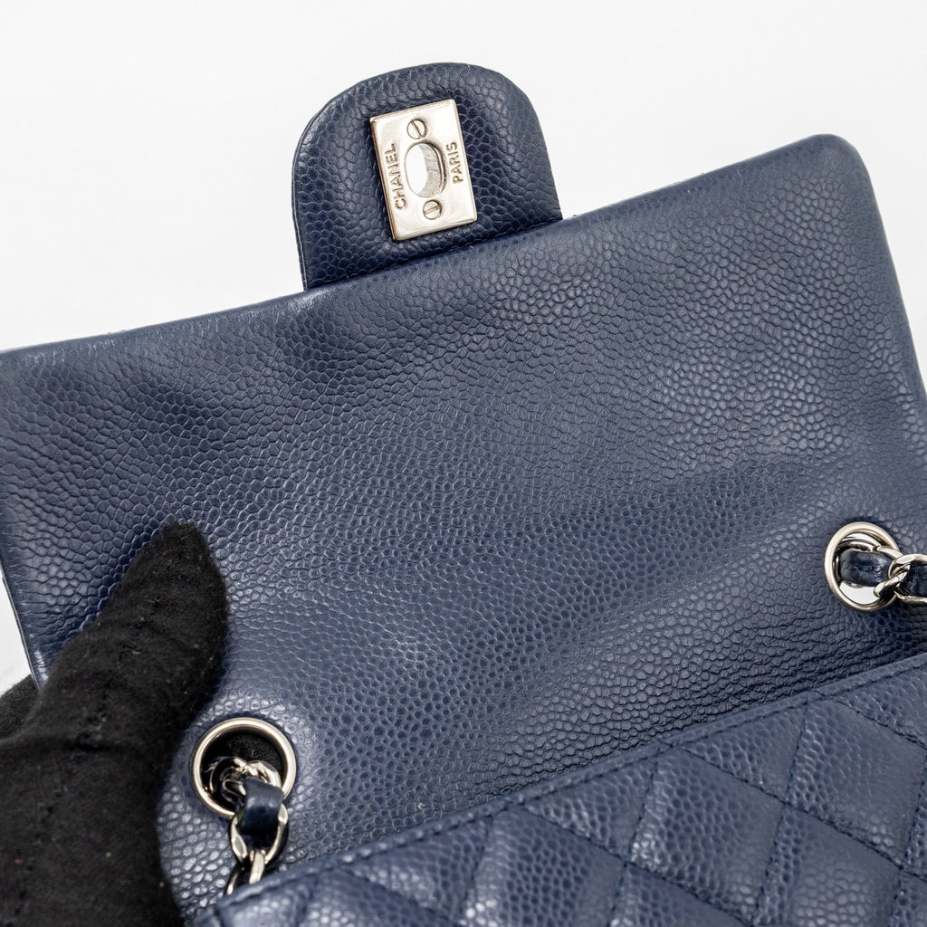 CHANEL CLASSIC MINI RECTANGULAR FLAP BAG CAVIAR NAVY SHW
