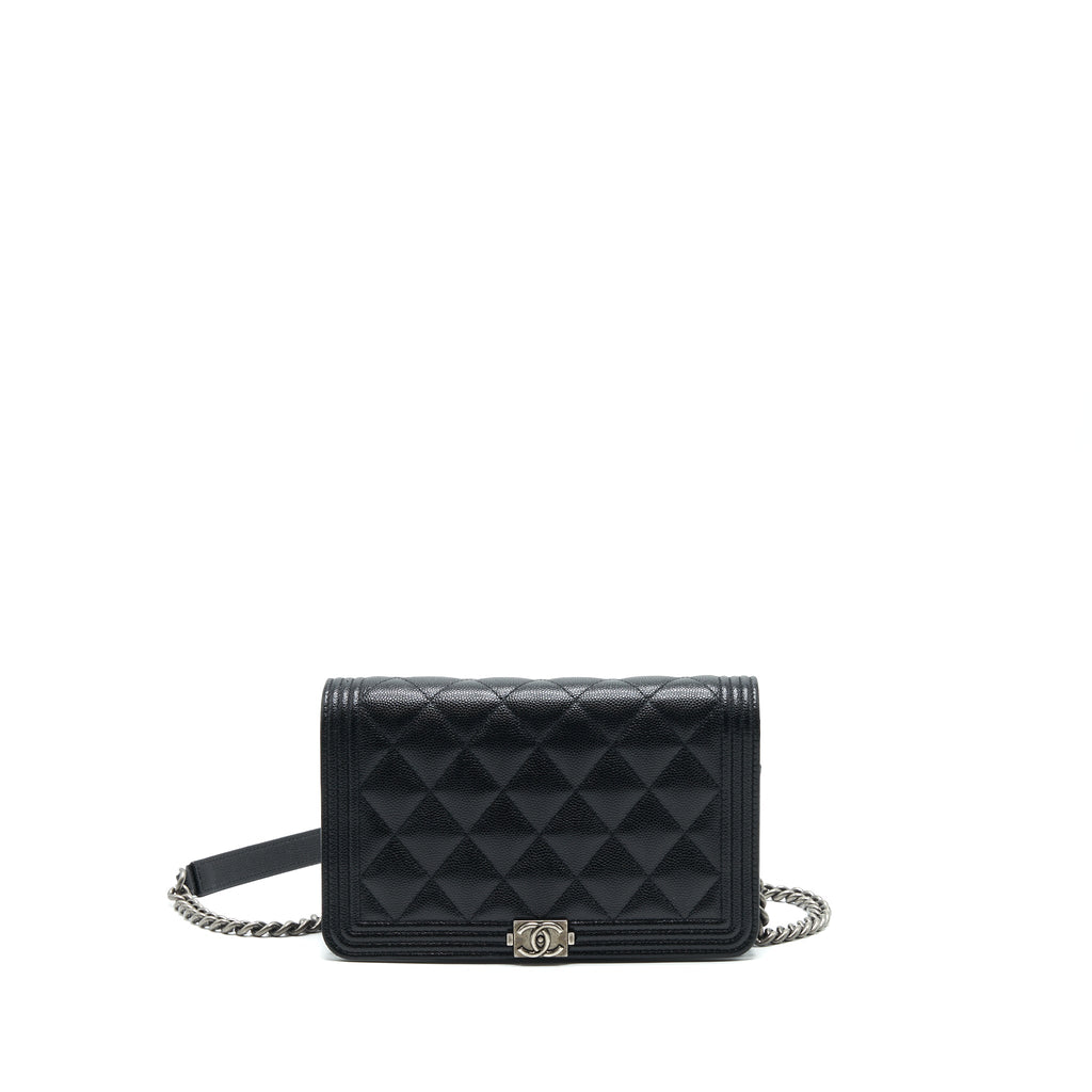 CHANEL BOY WALLET ON CHAIN CAVIAR BLACK RUTHENIUM HARDWARE (MICROCHIP)