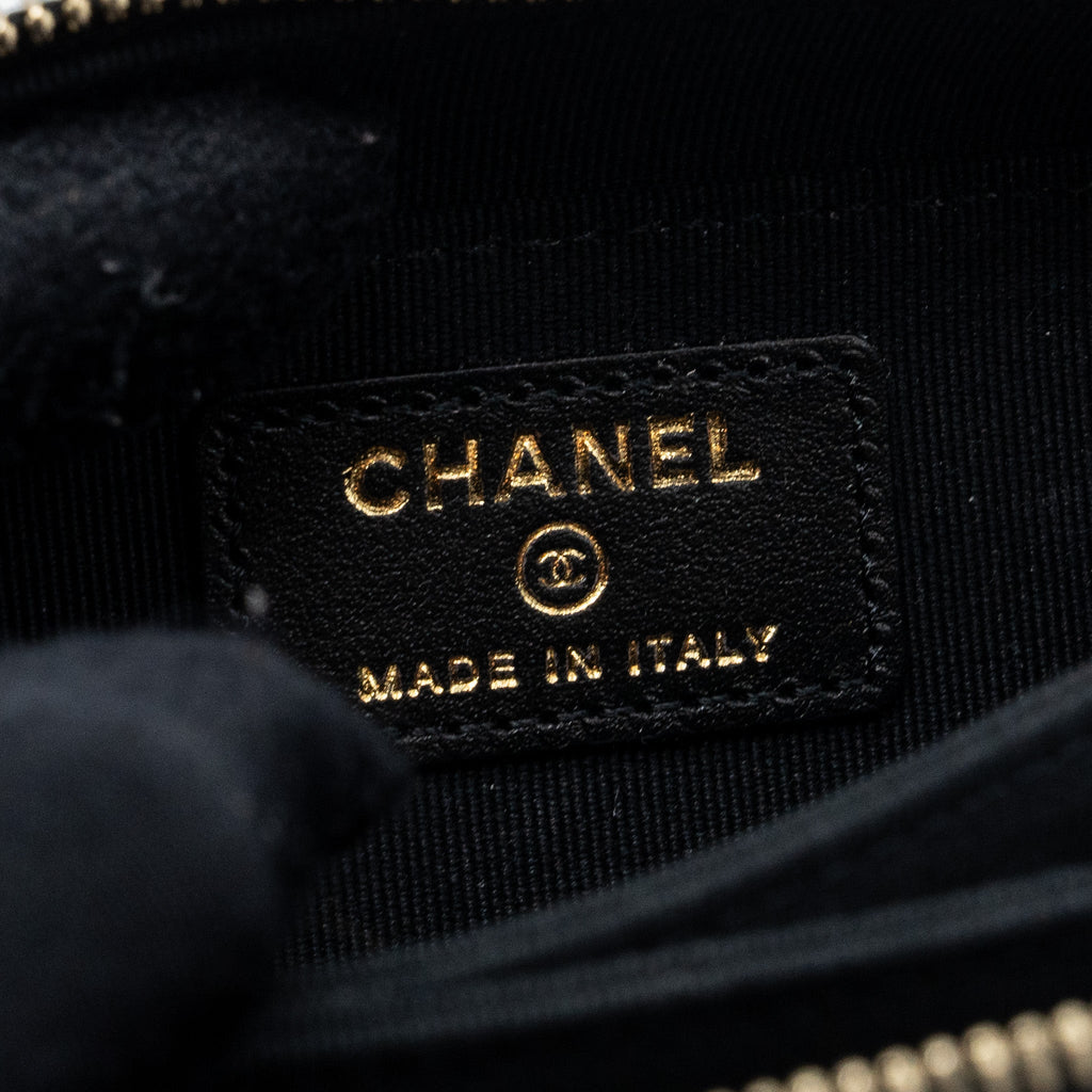 CHANEL BOY ZIPPER CARD HOLDER WITH CHAIN CAVIAR BLACK LGHW
