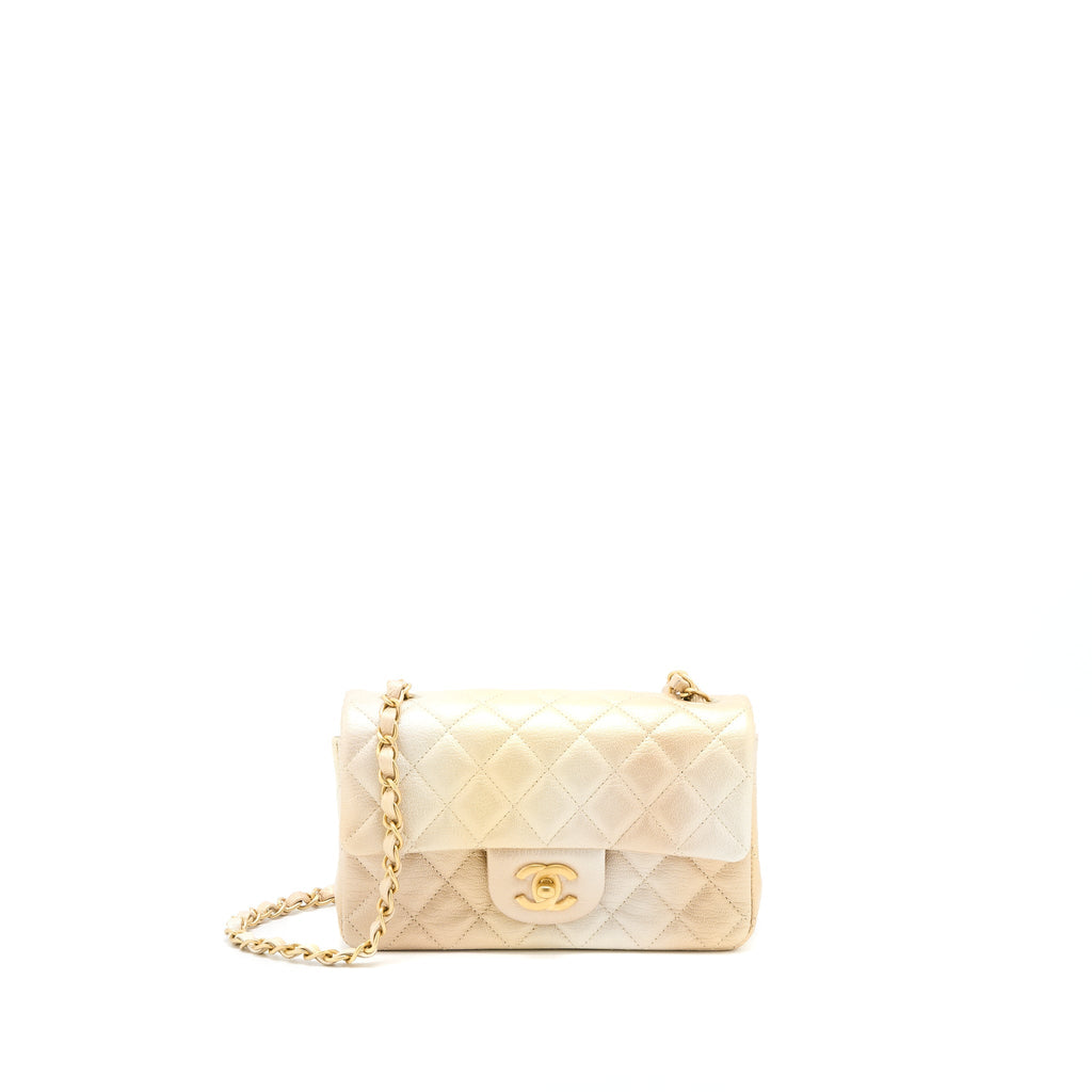 CHANEL 22C MINI RECTANGULAR FLAG BAG GOATSKIN OMBRE BEIGE BRUSHED GHW (MICROCHIP)