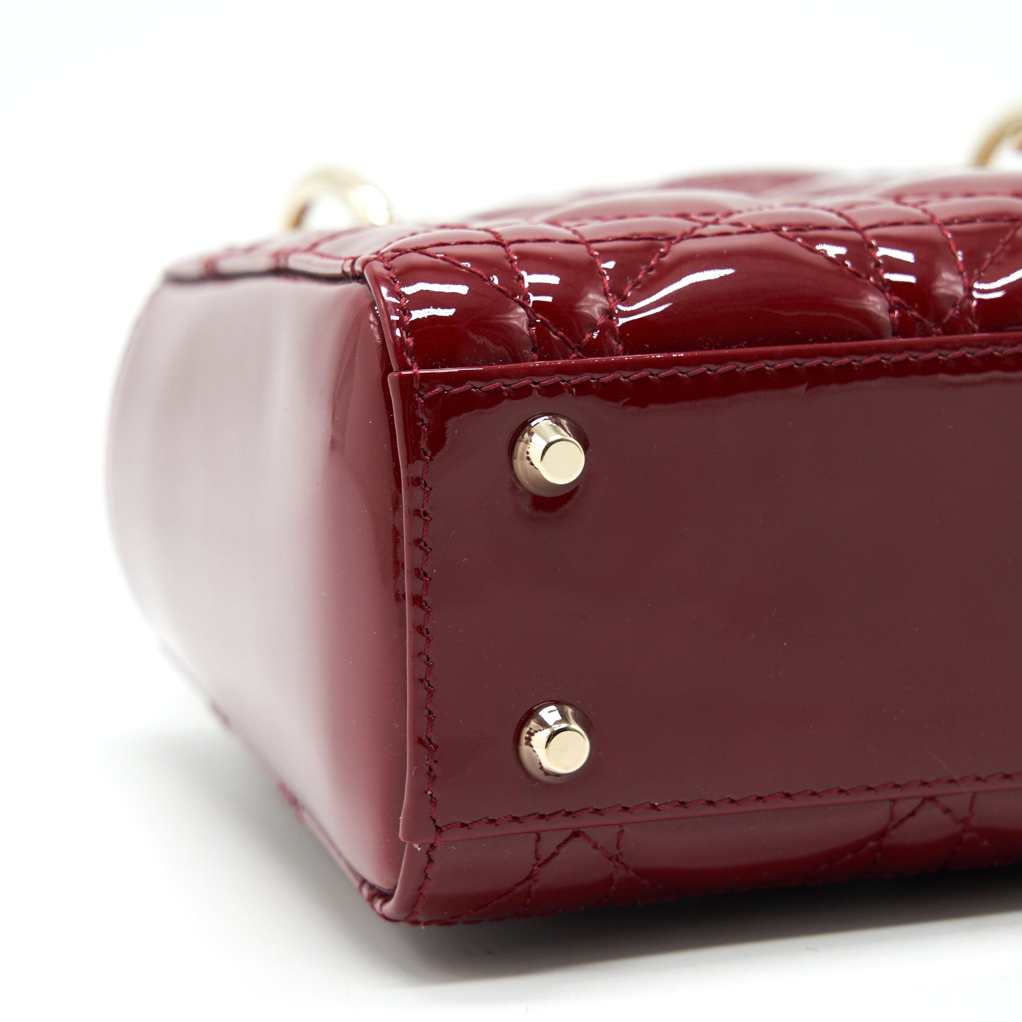 DIOR MINI LADY DIOR PATENT LEATHER RED WITH LGHW