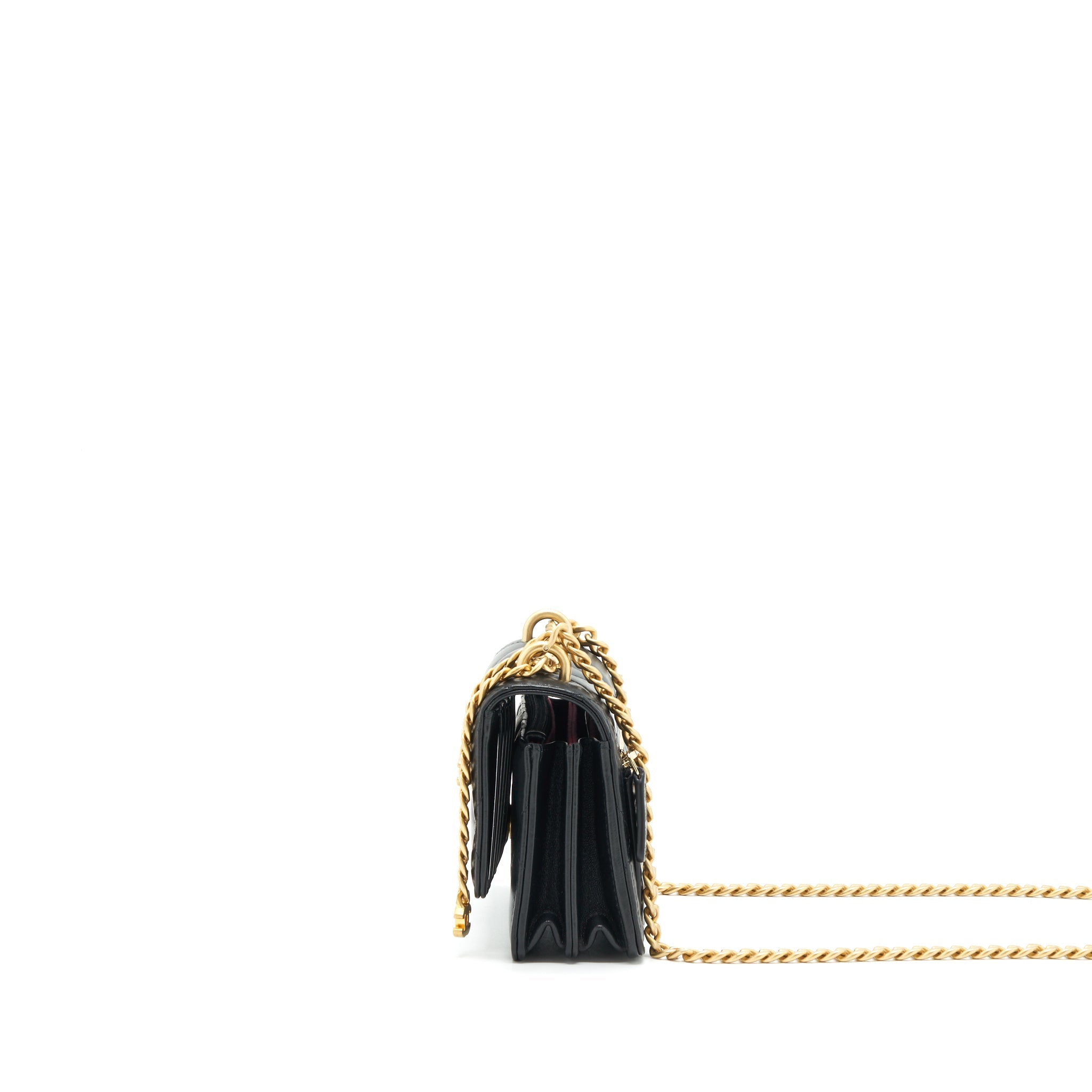 CHANEL 22P SEASONAL MINI FLAP BAG LAMBSKIN BLACK WITH GOLD/ BLACK HARDWARE