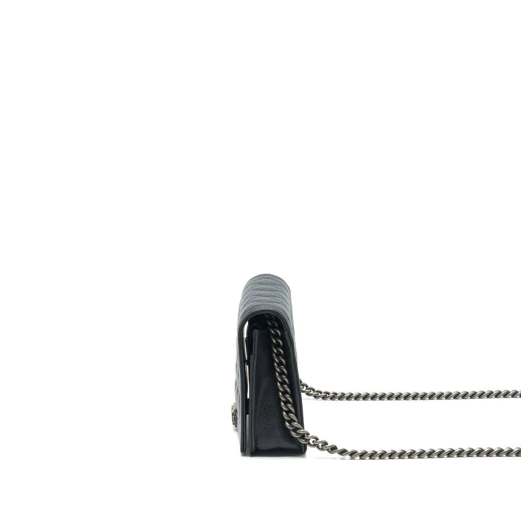 CHANEL BOY WALLET ON CHAIN CAVIAR BLACK RUTHENIUM HARDWARE (MICROCHIP)