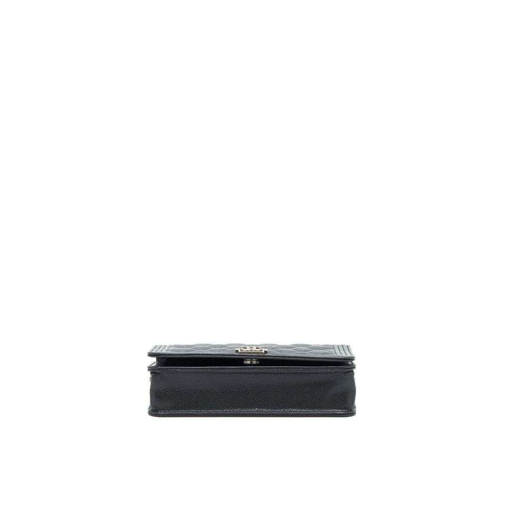 CHANEL BOY WALLET ON CHAIN CAVIAR BLACK RUTHENIUM HARDWARE (MICROCHIP)
