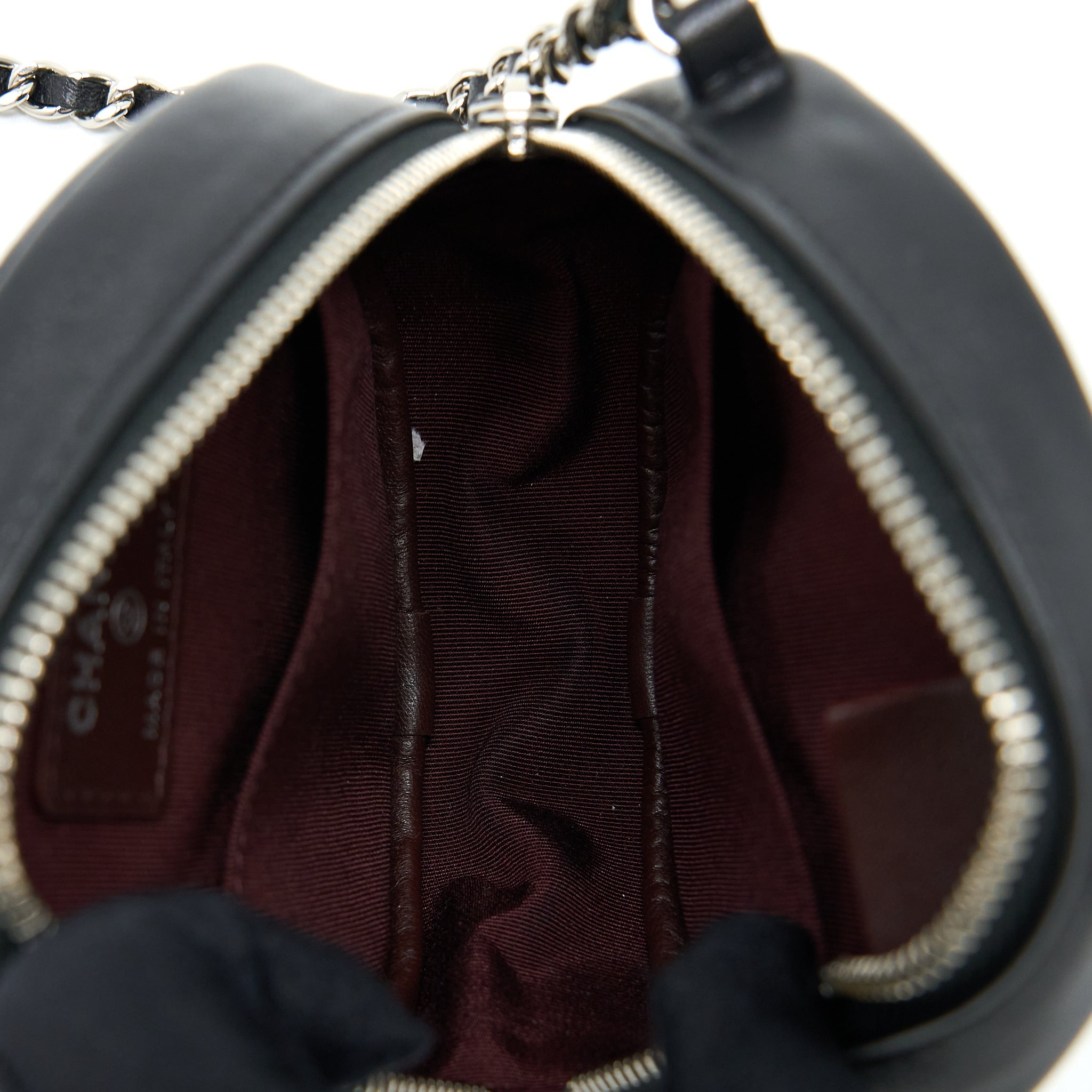 CHANEL ROUND CLUTCH WITH CHAIN LAMBSKIN BLACK SHW