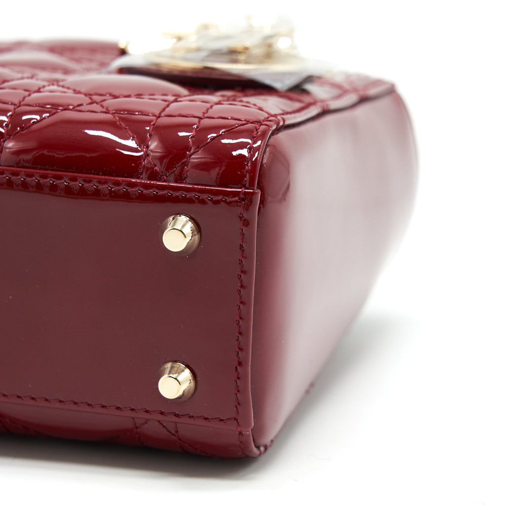 DIOR MINI LADY DIOR PATENT LEATHER RED WITH LGHW