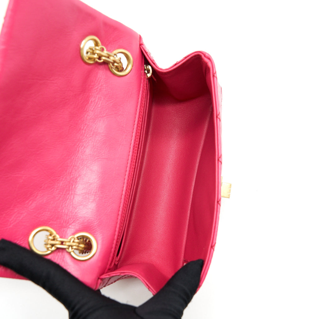 CHANEL MINI 2.55 REISSUE FLAP BAG AGED CALFSKIN HOT PINK GHW