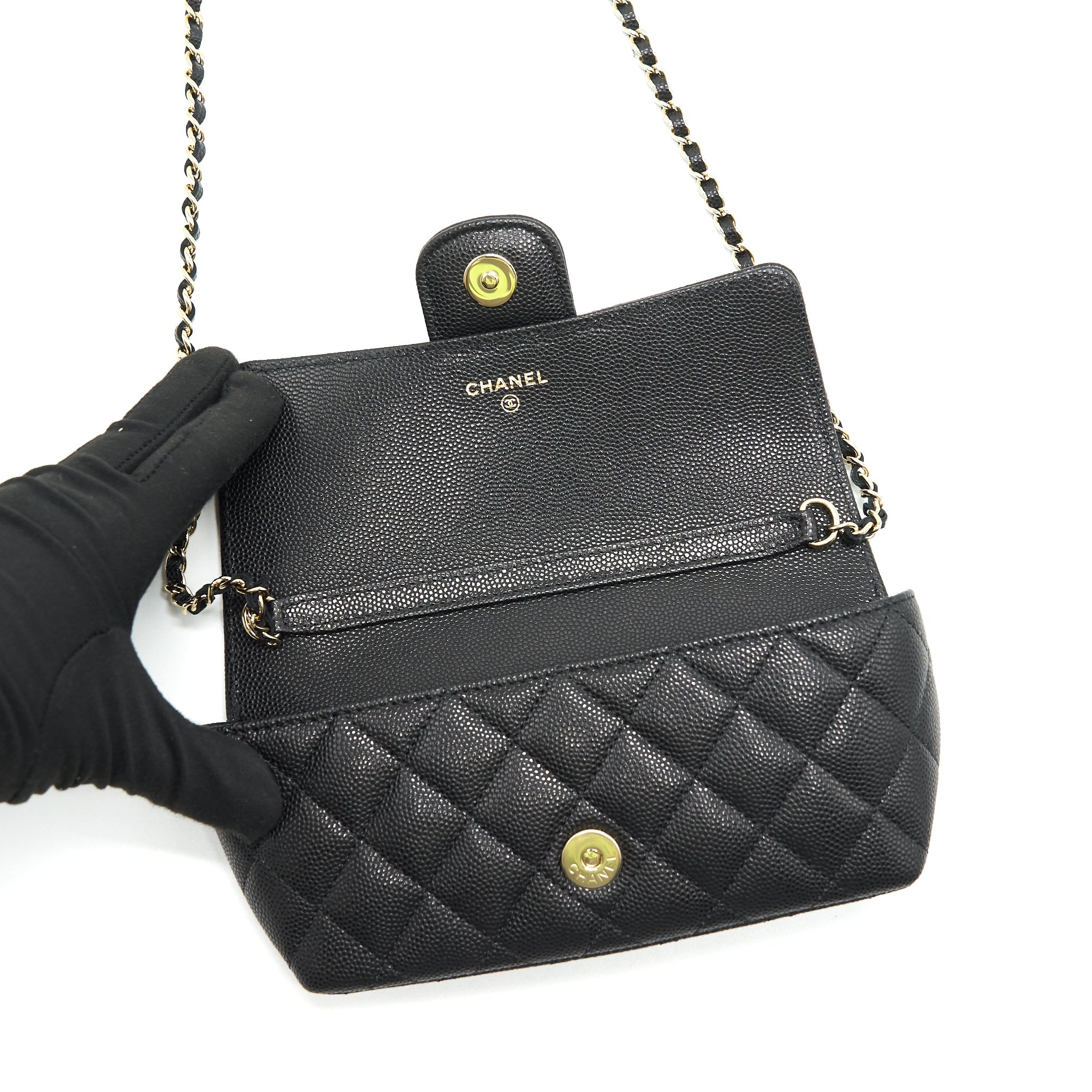 CHANEL GLASSES CASE WITH CLASSIC CHAIN BLACK LGHW