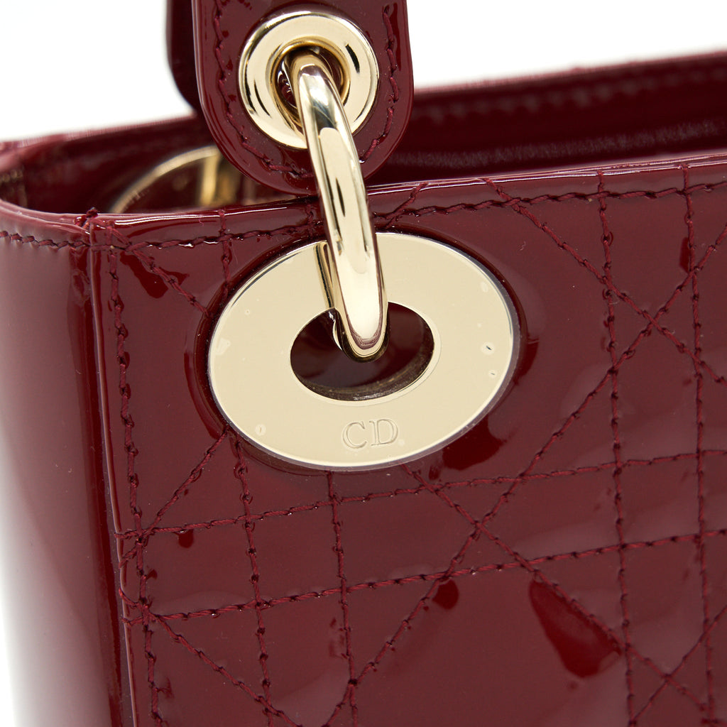 CHRISTIAN DIOR MINI LADY DIOR PATENT LEATHER RED WITH LGHW