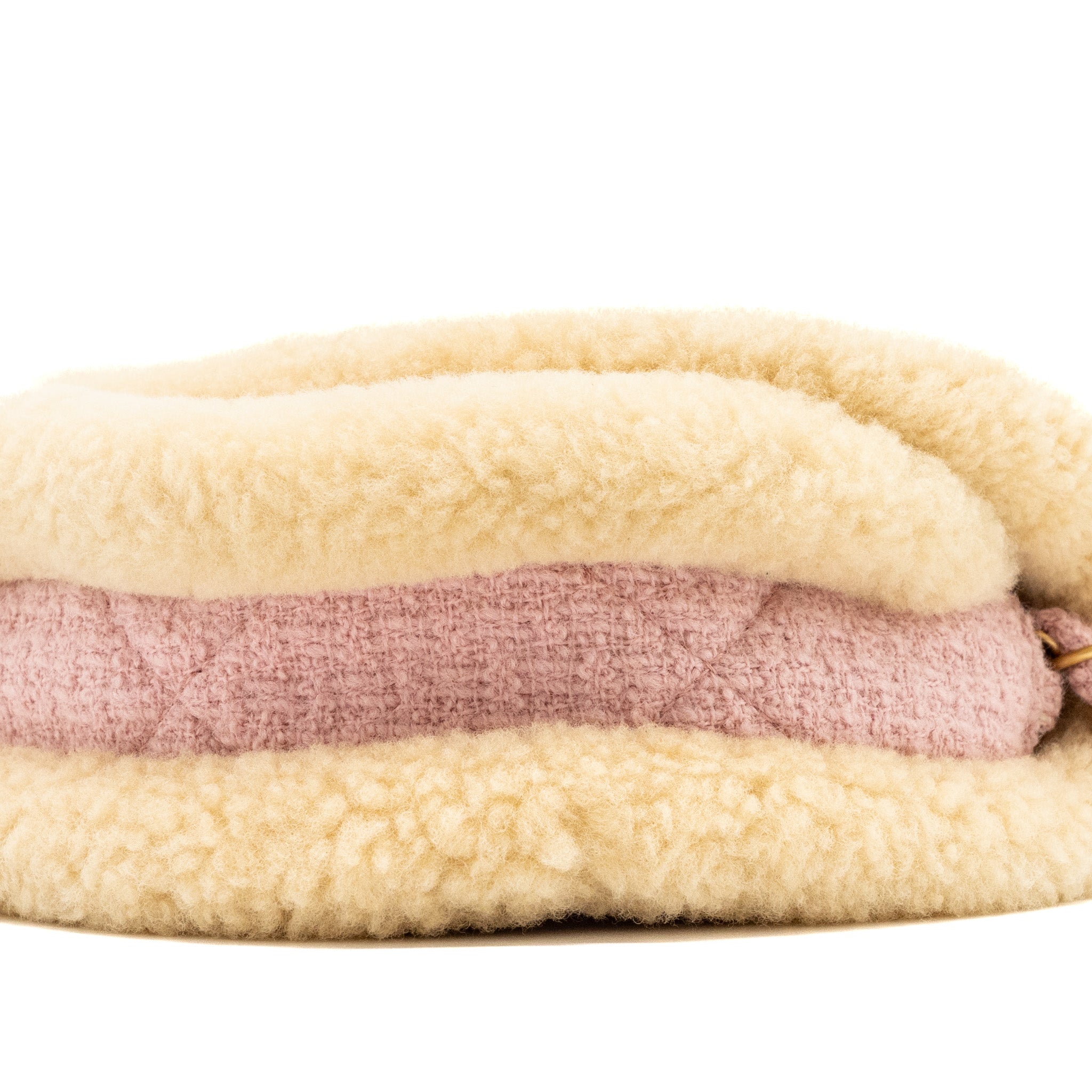 CHANEL 22K COZY COCO ROUND FLAP BAG TWEED/ SHEARLING PINK GHW(MICROCHIP)