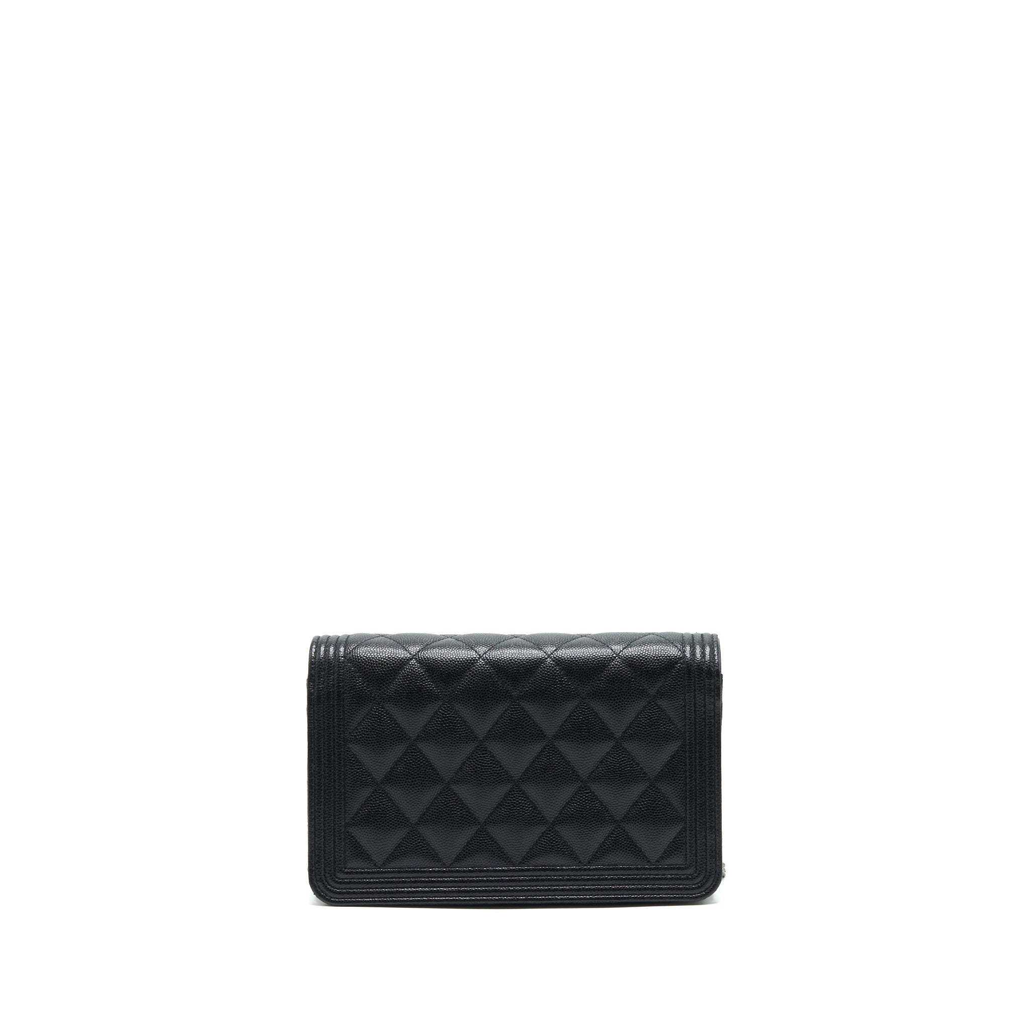 CHANEL BOY WALLET ON CHAIN CAVIAR BLACK RUTHENIUM HARDWARE (MICROCHIP)
