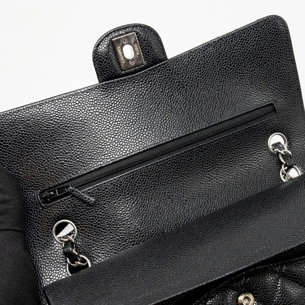 CHANEL MEDIUM CLASSIC DOUBLE FLAP BAG CAVIAR BLACK SHW (MICROCHIP)