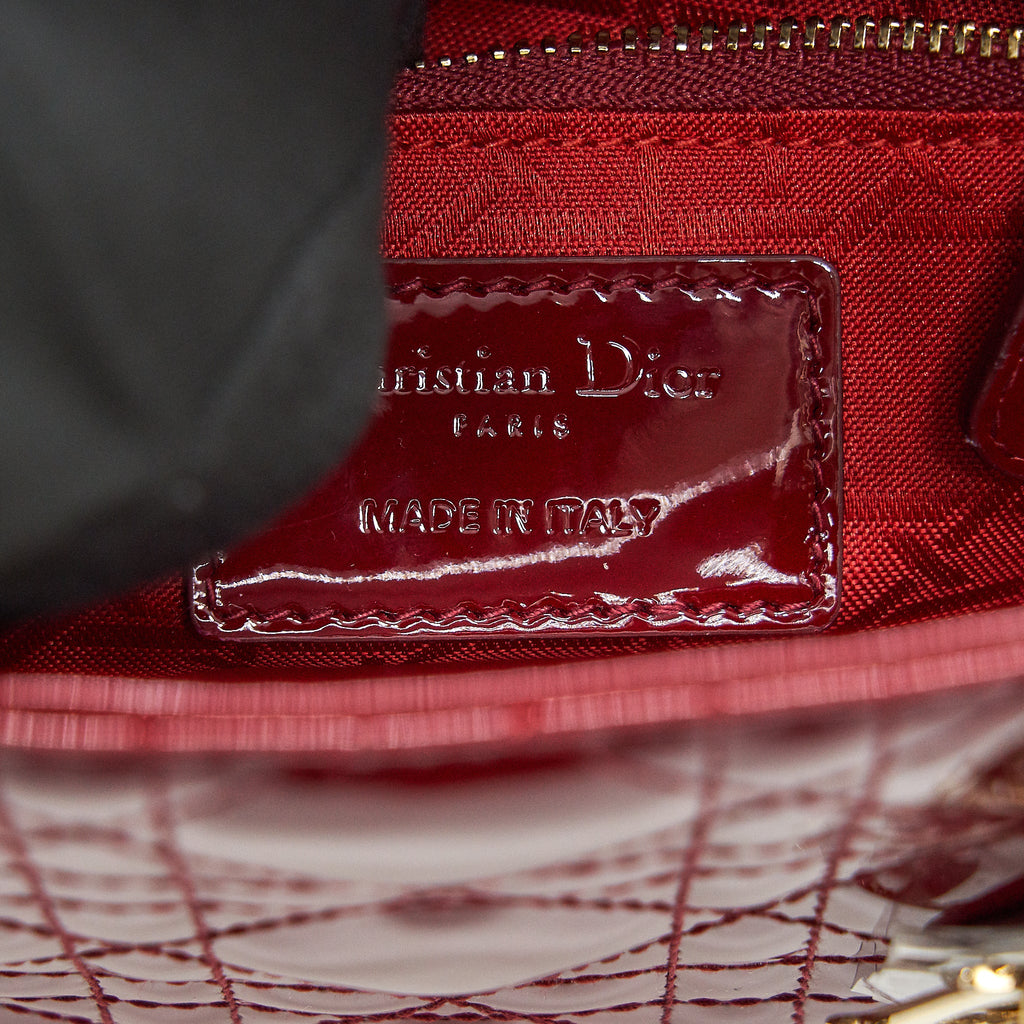 DIOR MINI LADY DIOR PATENT LEATHER RED WITH LGHW